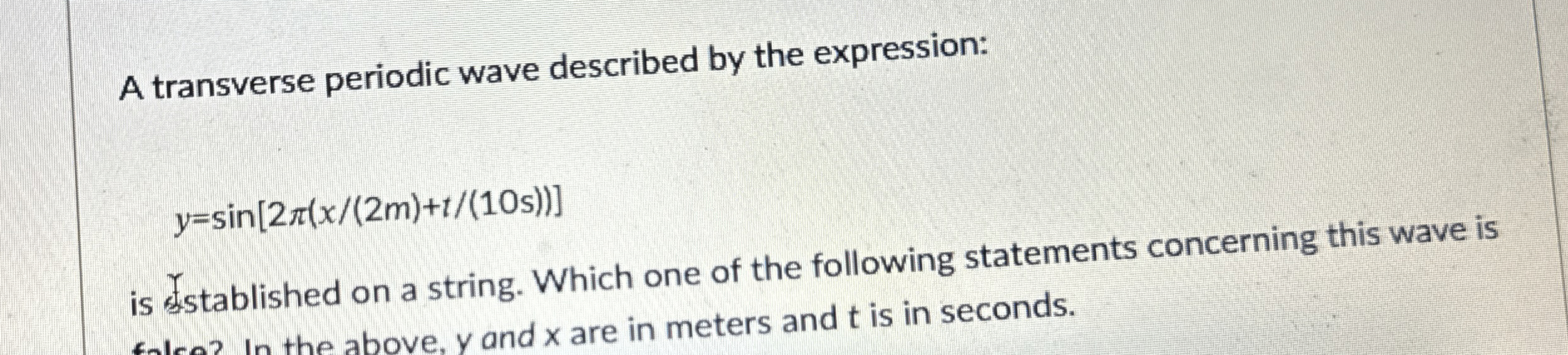 A transverse periodic wave described by the