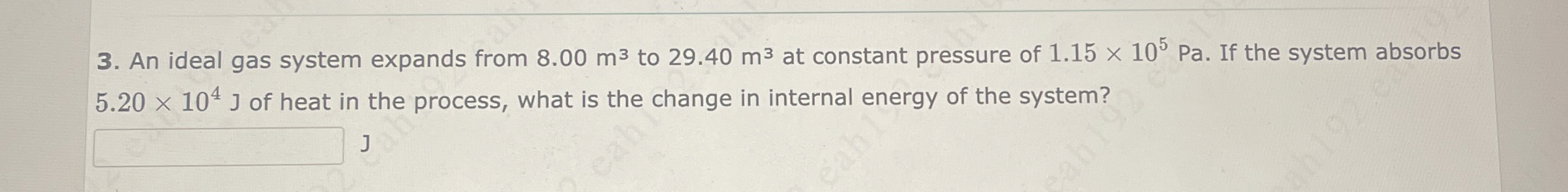 An ideal gas system expands from 8 . 0 0 m 3 to 2