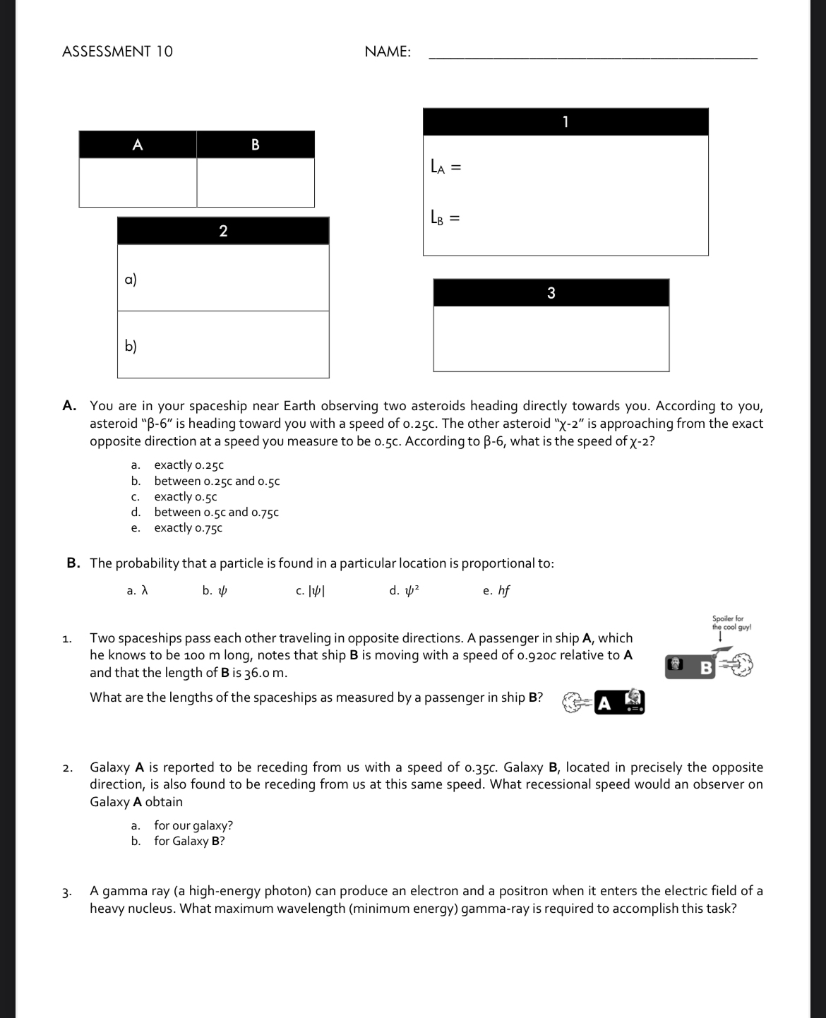 ASSESSMENT 1 0 NAME: 1 \ table [ [ A , B ] , [ ,