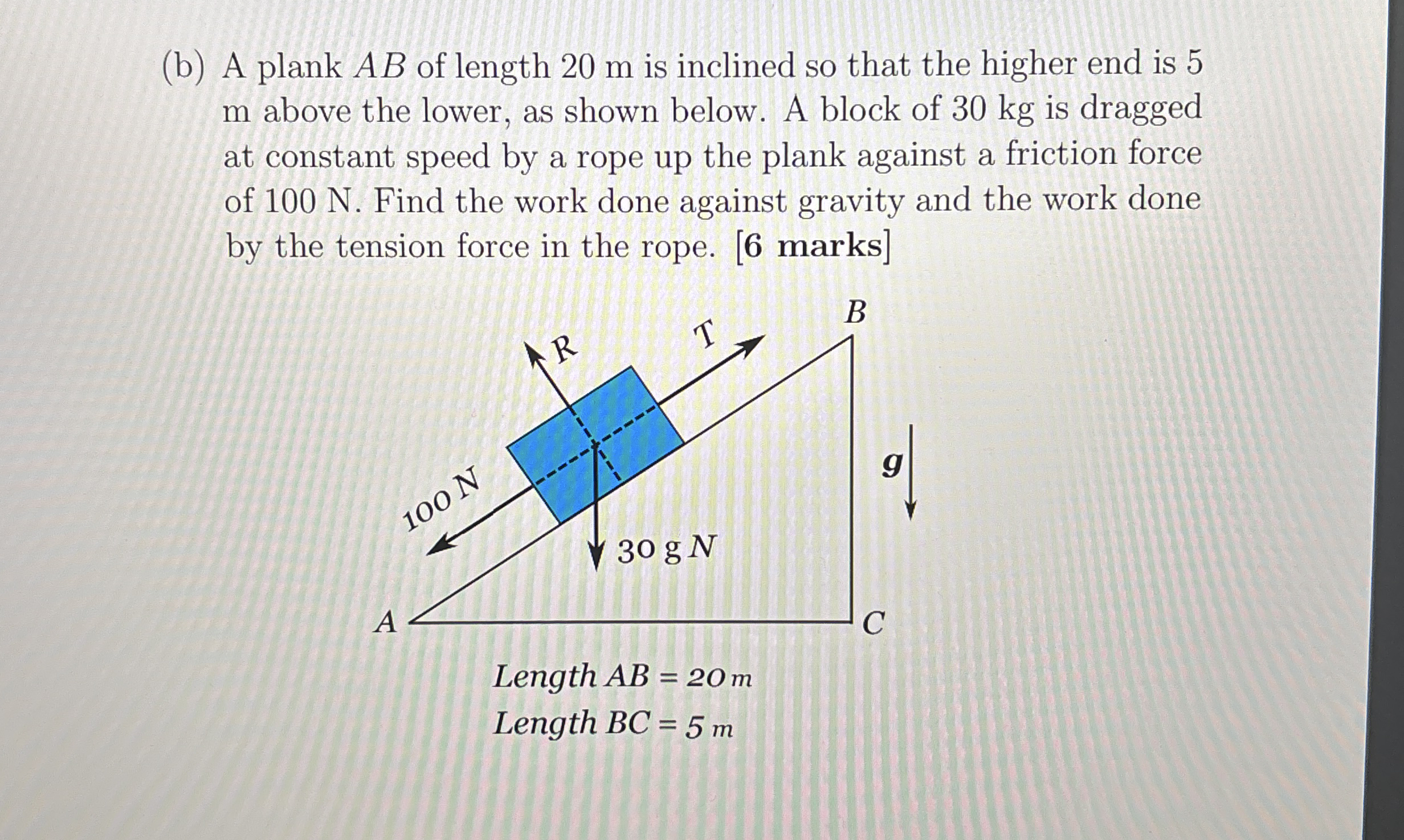( b ) A plank A B of length 2 0 m is inclined so