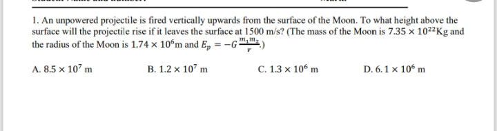 An unpowered projectile is fired vertically