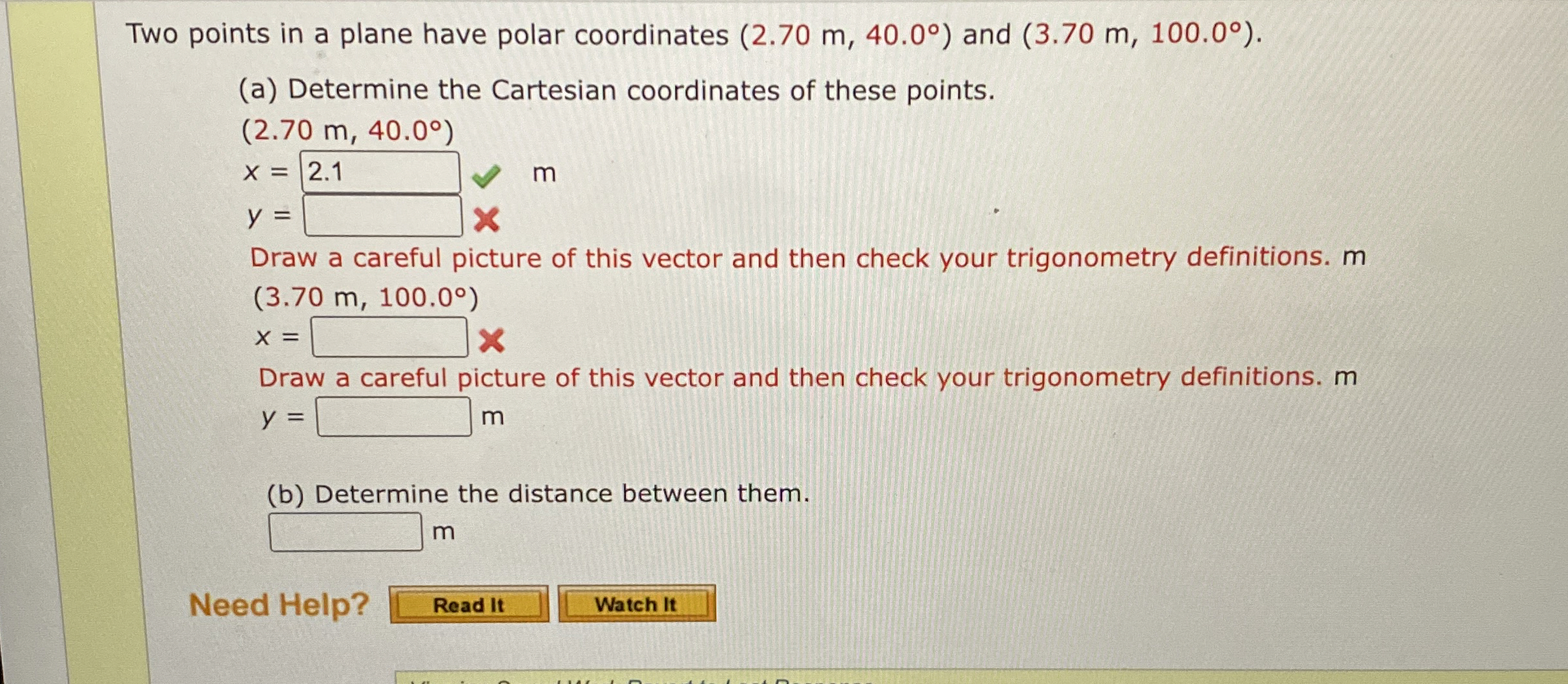 Two points in a plane have polar coordinates ( 2