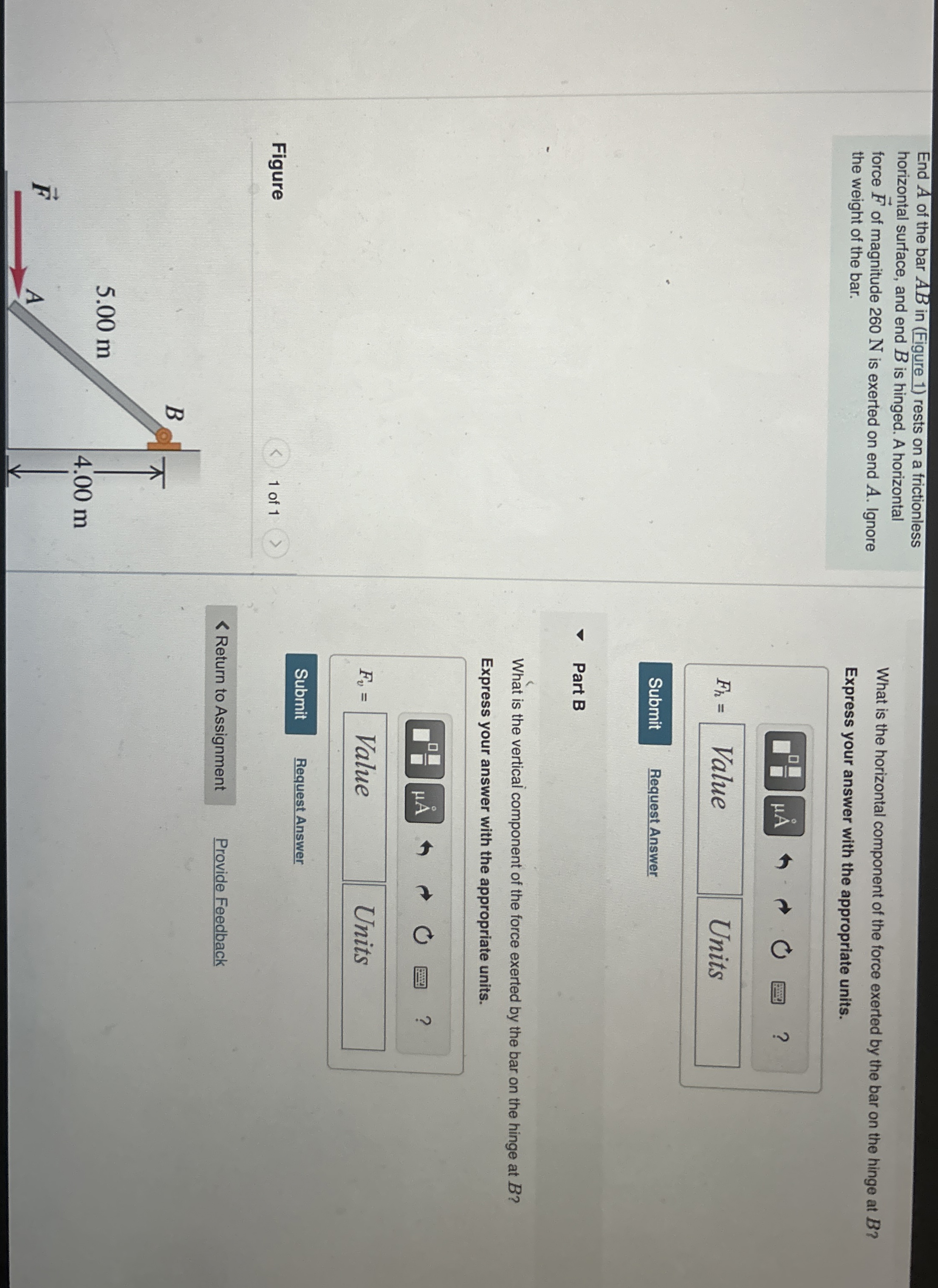 End A of the bar A B in ( Figure 1 ) rests on a