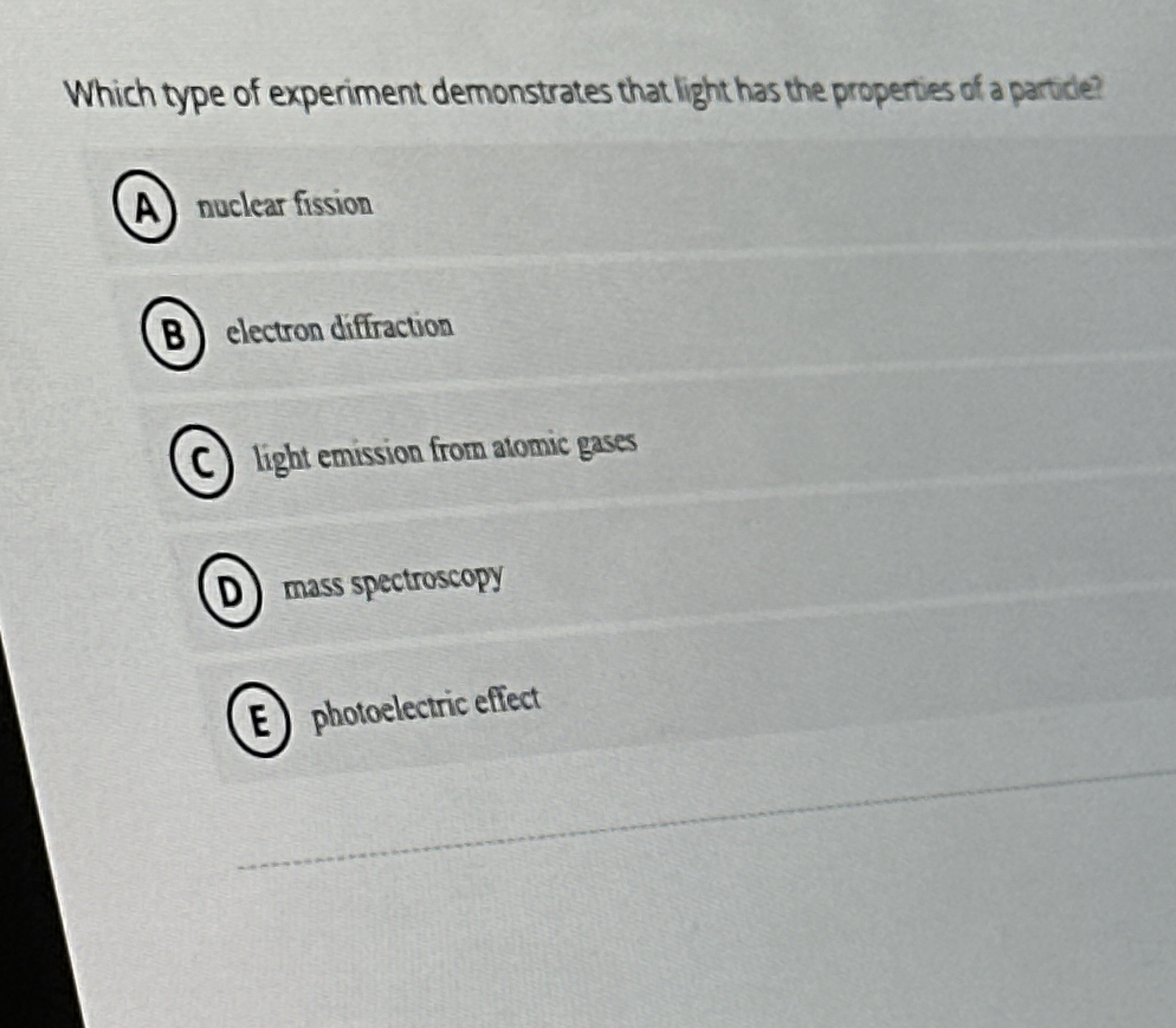 Which type of experiment demonstrates that light