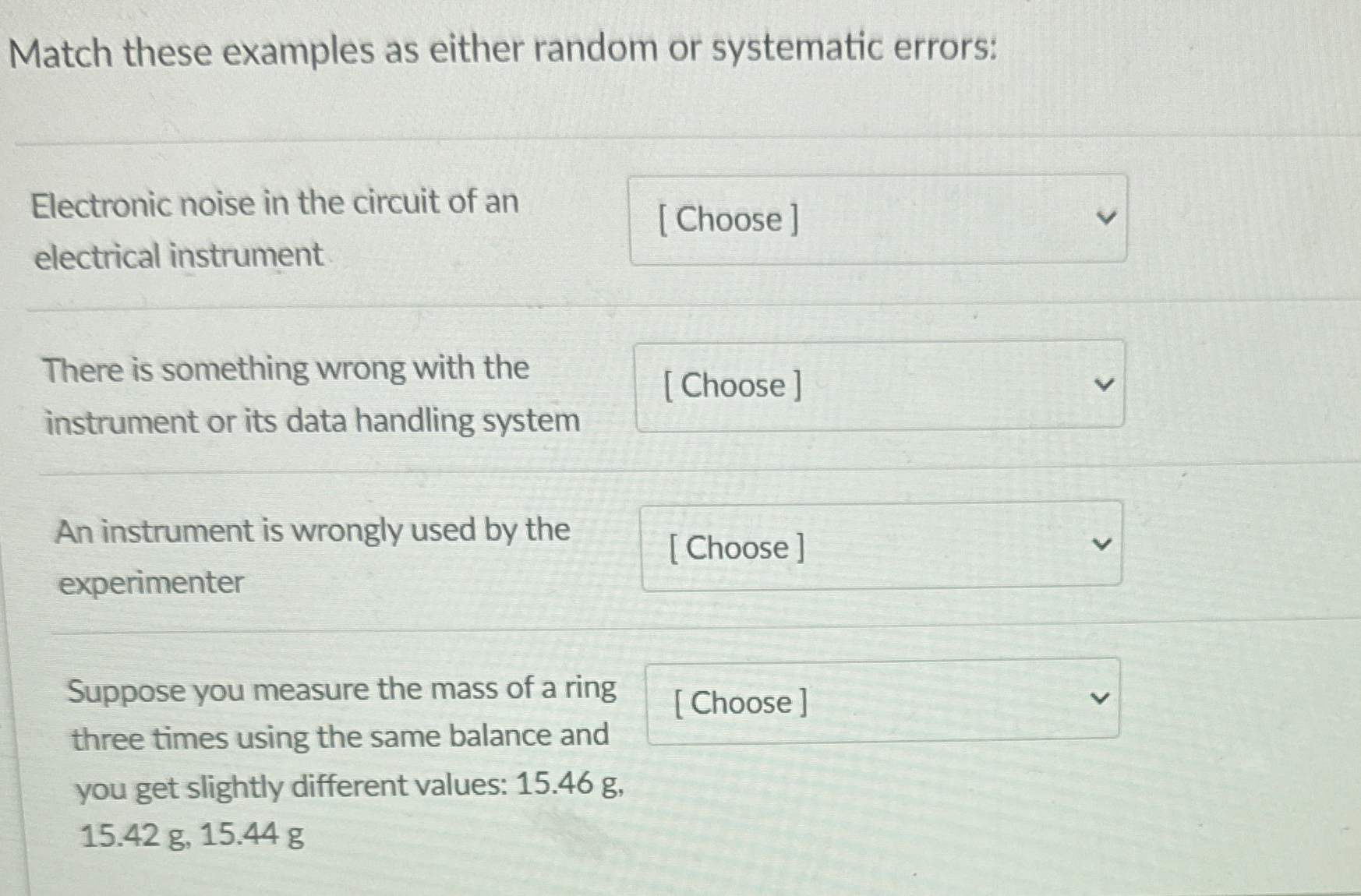 Match these examples as either random or