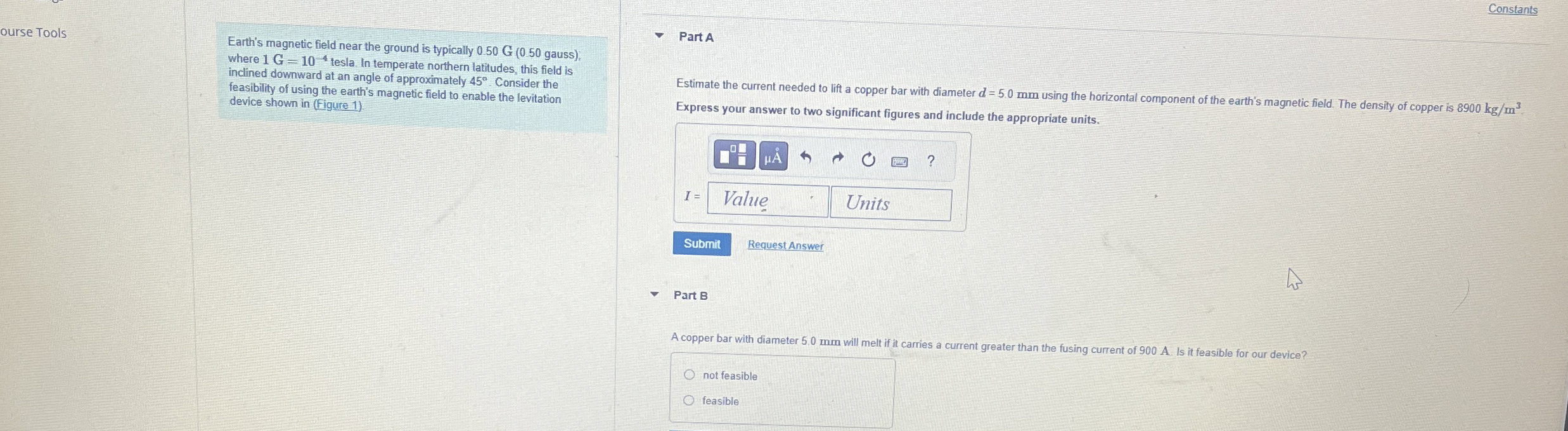 Constants ourse Tools Earth's magnetic field near
