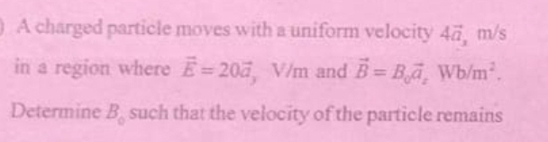 A charged particle moves with a uniform velocity