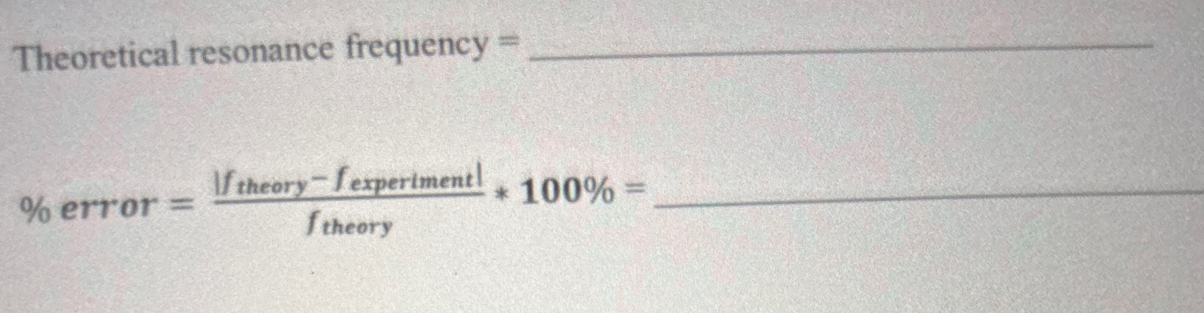 Theoretical resonance frequency = q , % error = |