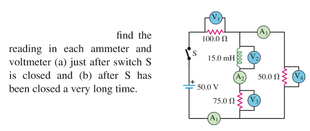 find the reading in each ammeter and voltmeter (