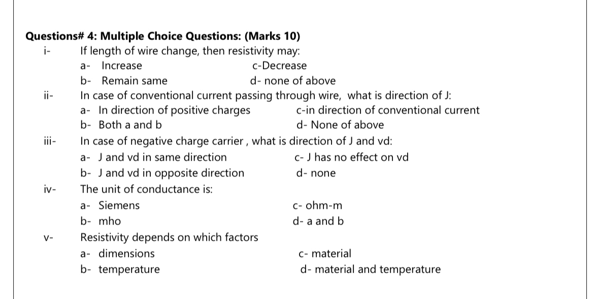 Questions# 4 : Multiple Choice Questions: ( Marks