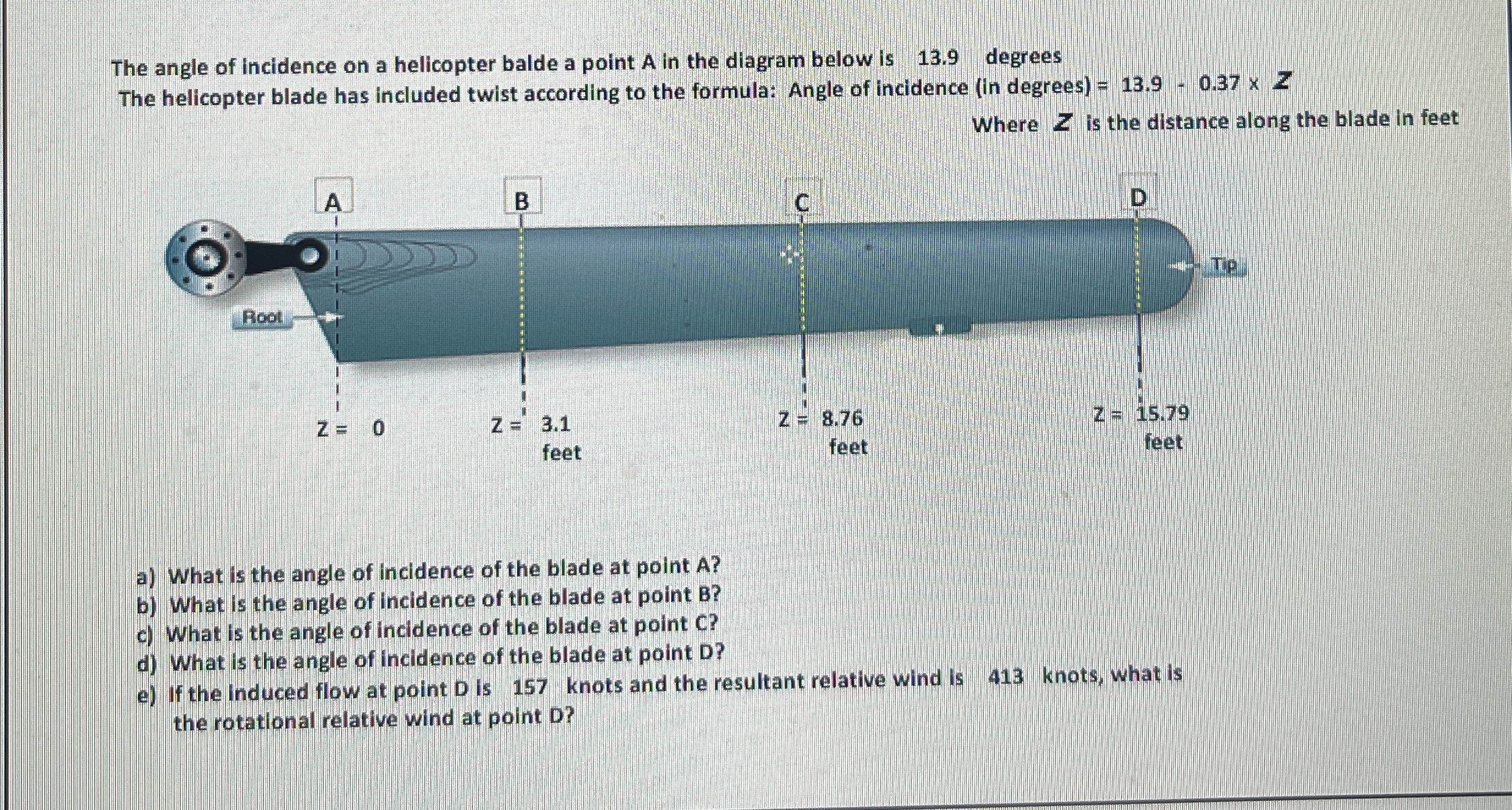 The angle of incidence on a helicopter balde a