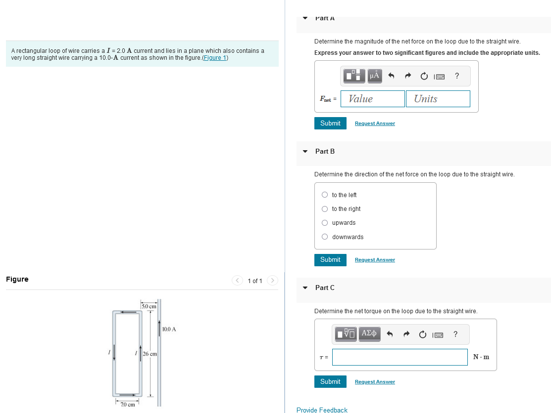 rart A A rectangular loop of wire carries a \ ( I