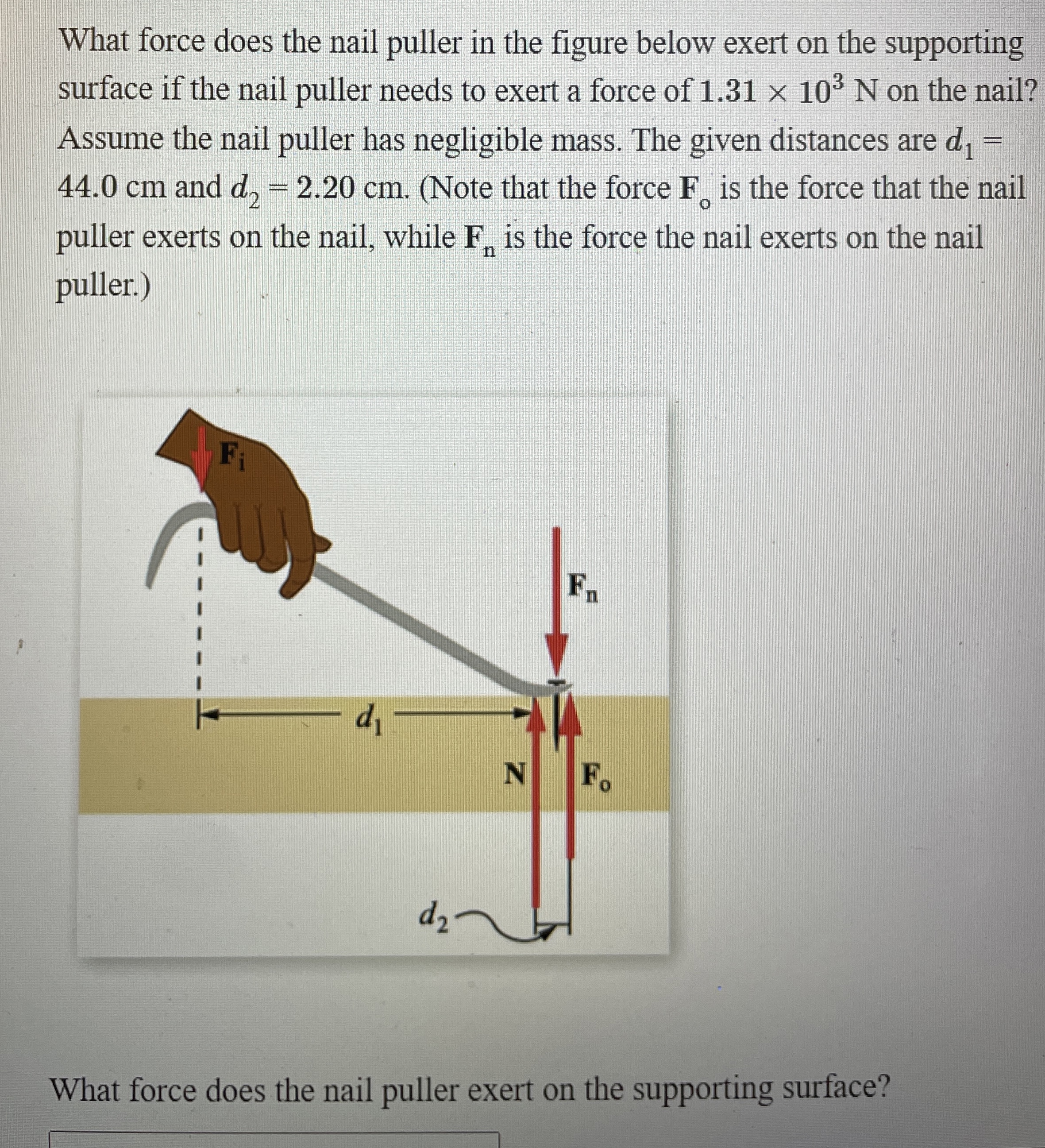 What force does the nail puller in the figure