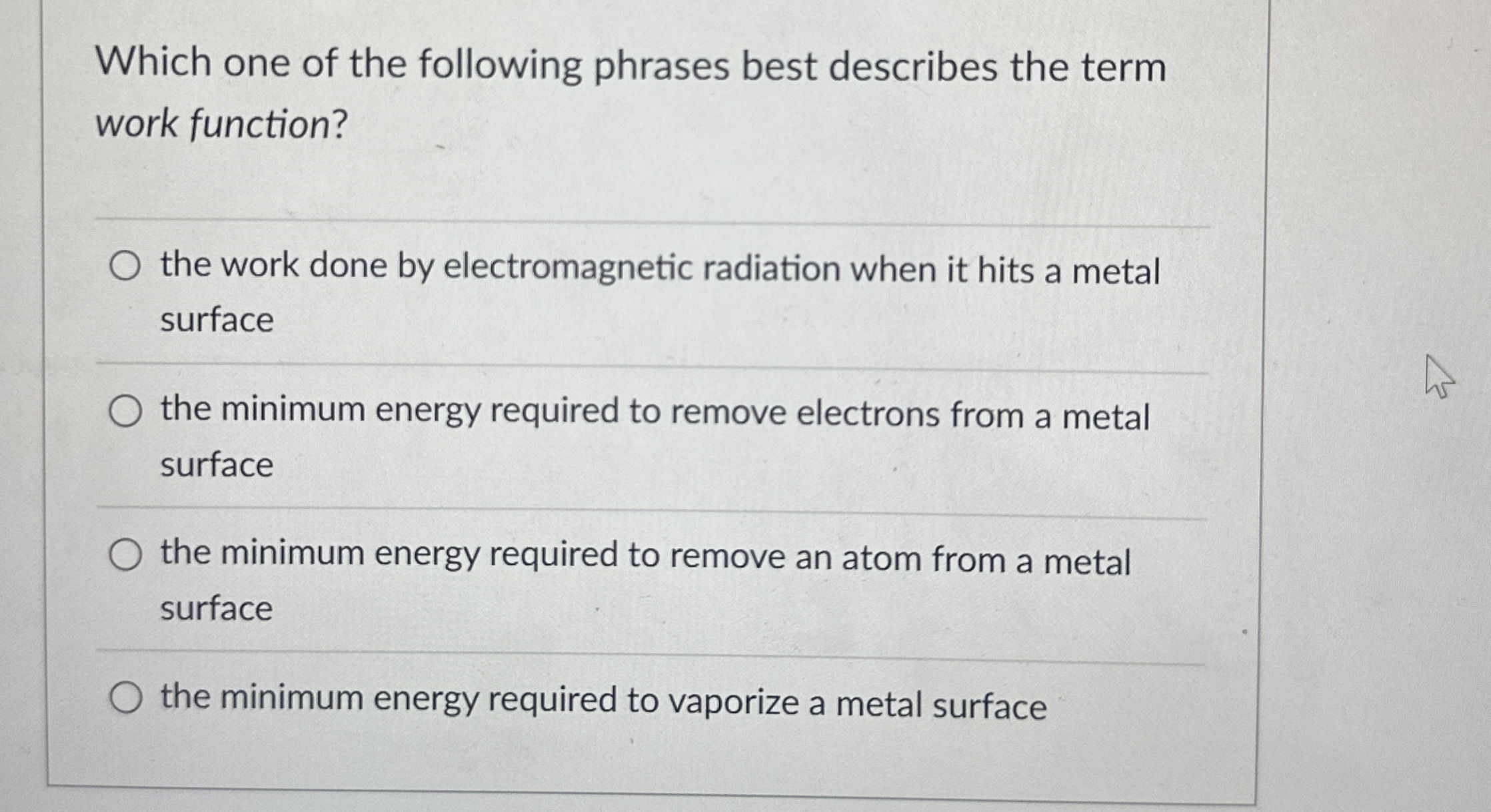 Which one of the following phrases best describes