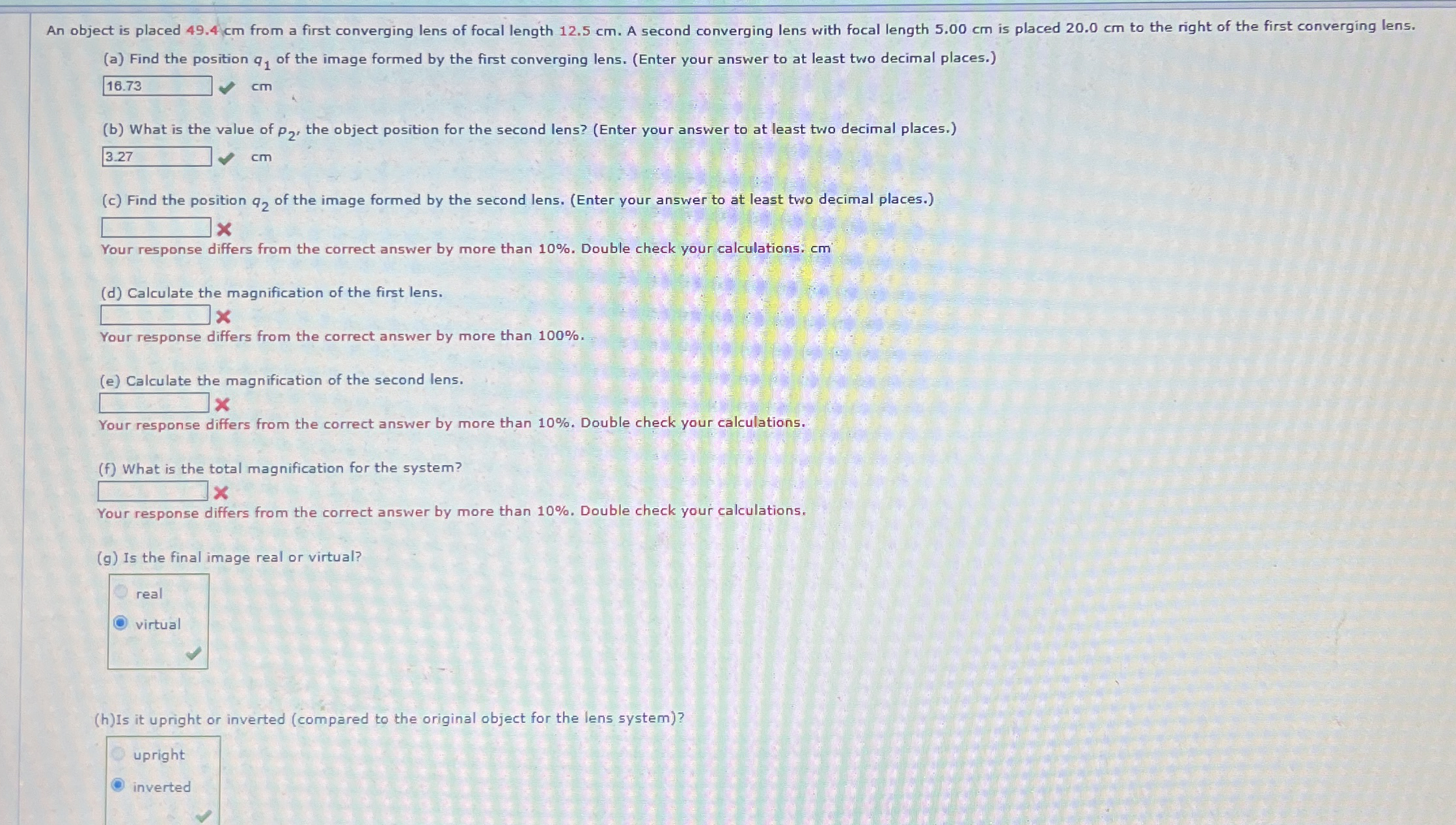 An object is placed 4 9 . 4 cm from a first