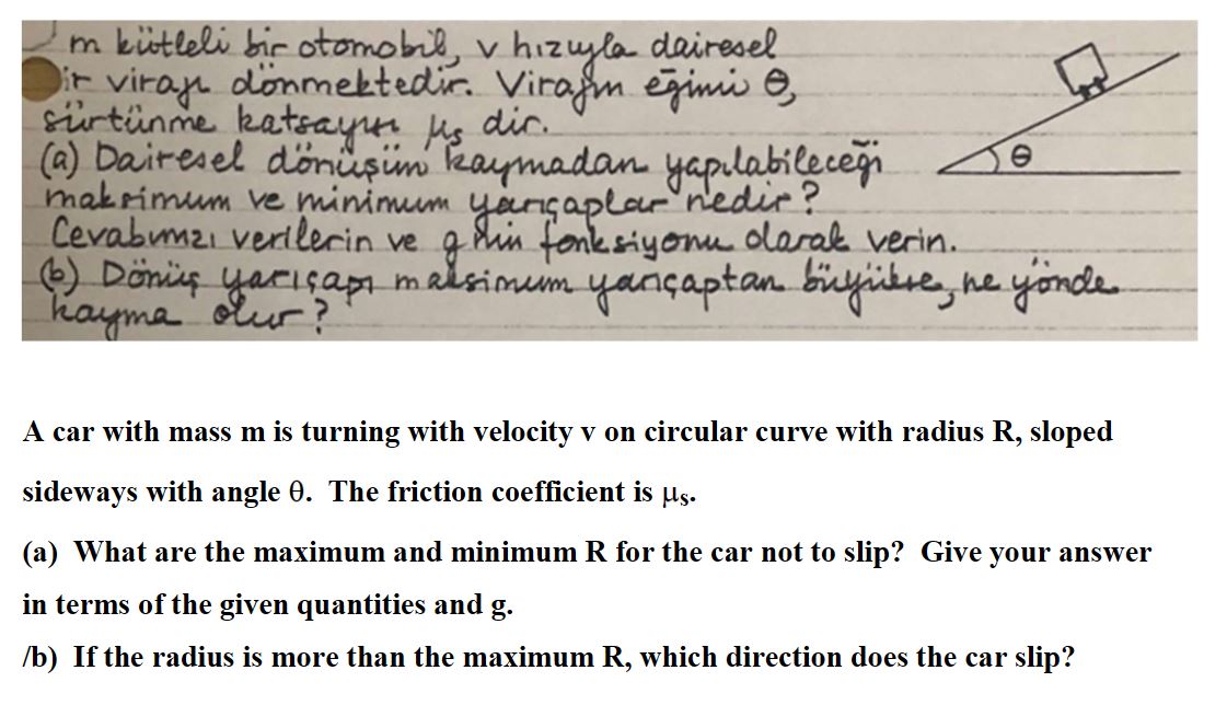 A car with mass m is turning with velocity v on