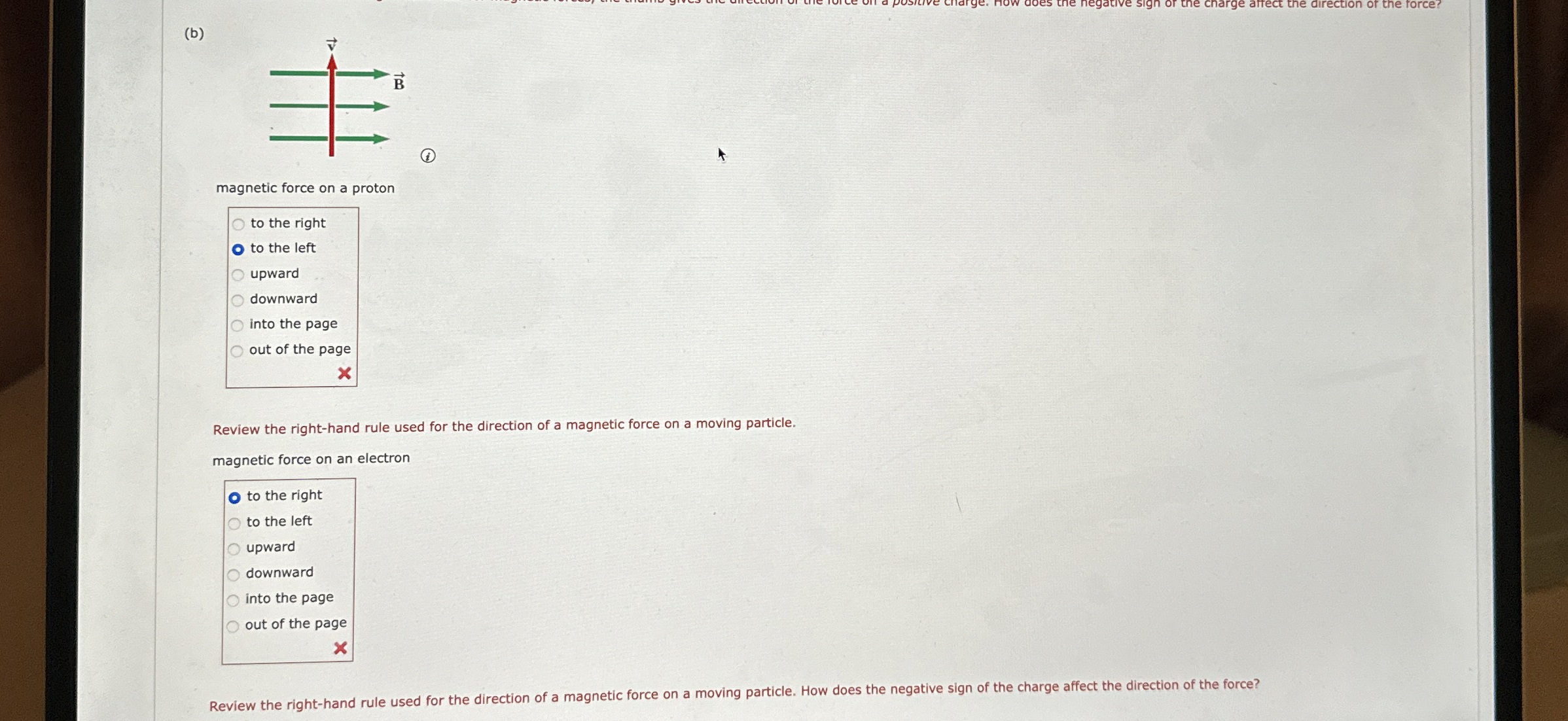 ( a ) magnetic force on a protonReview the right