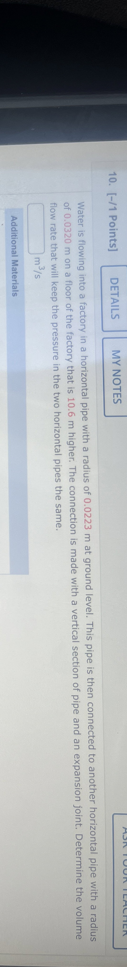 [ - / 1 Points ] Water is flowing into a factory