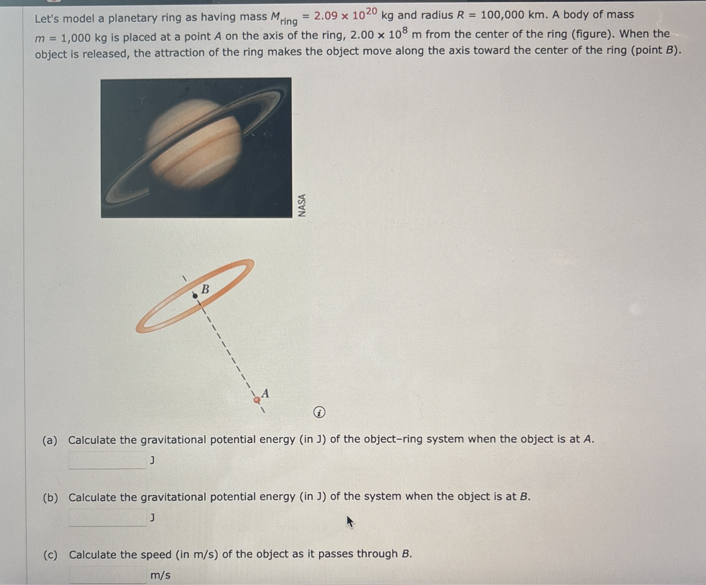 Let's model a planetary ring as having mass M r i