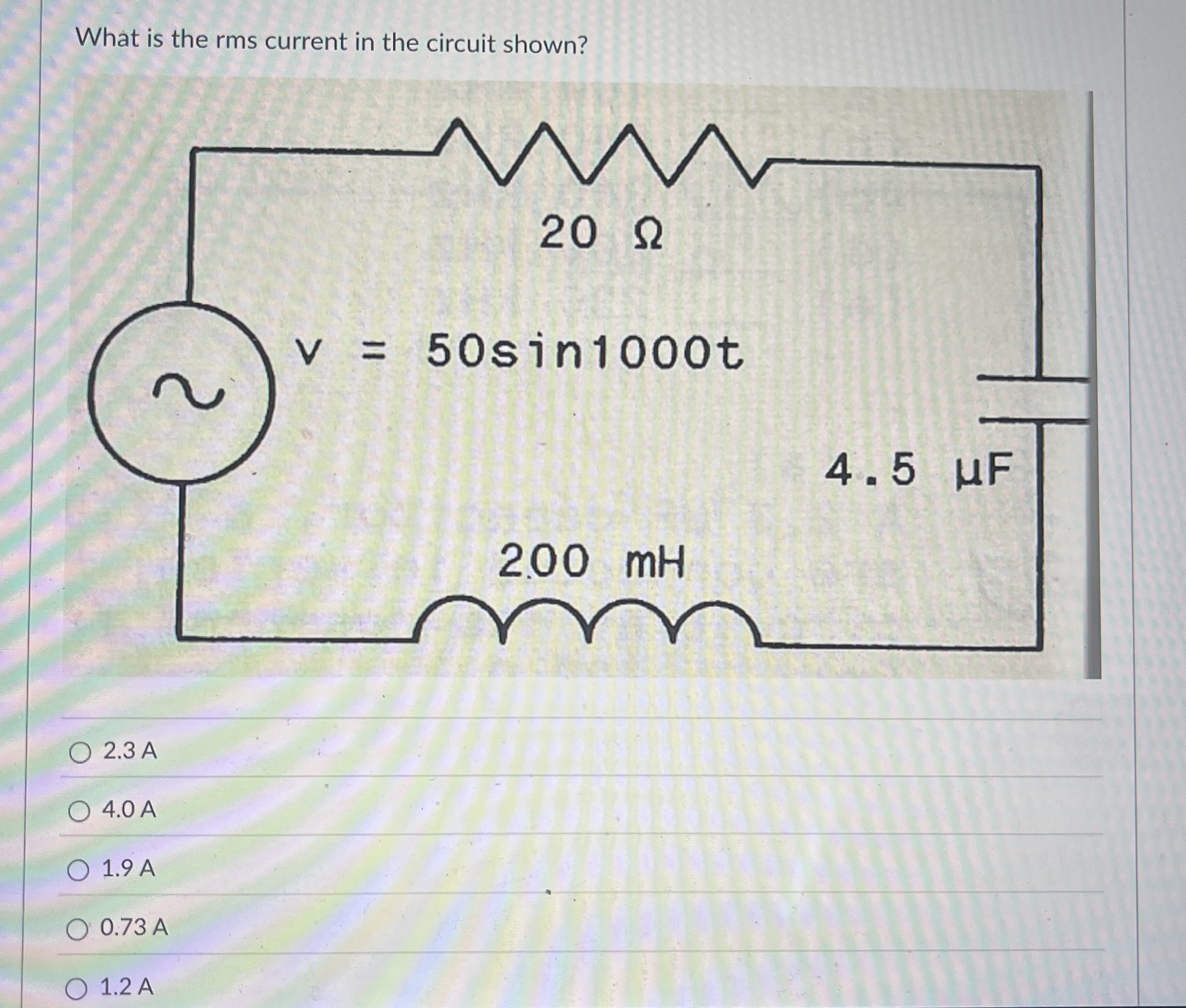 What is the rms current in the circuit shown? 2 .