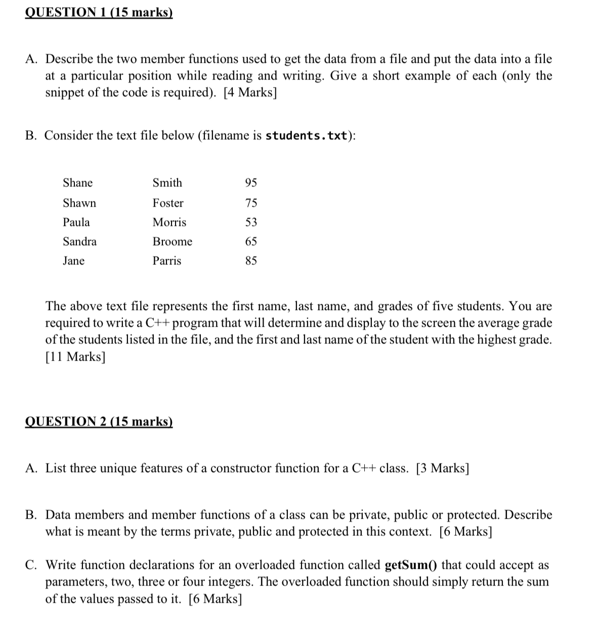 QUESTION 1 ( 1 5 marks ) A . Describe the two