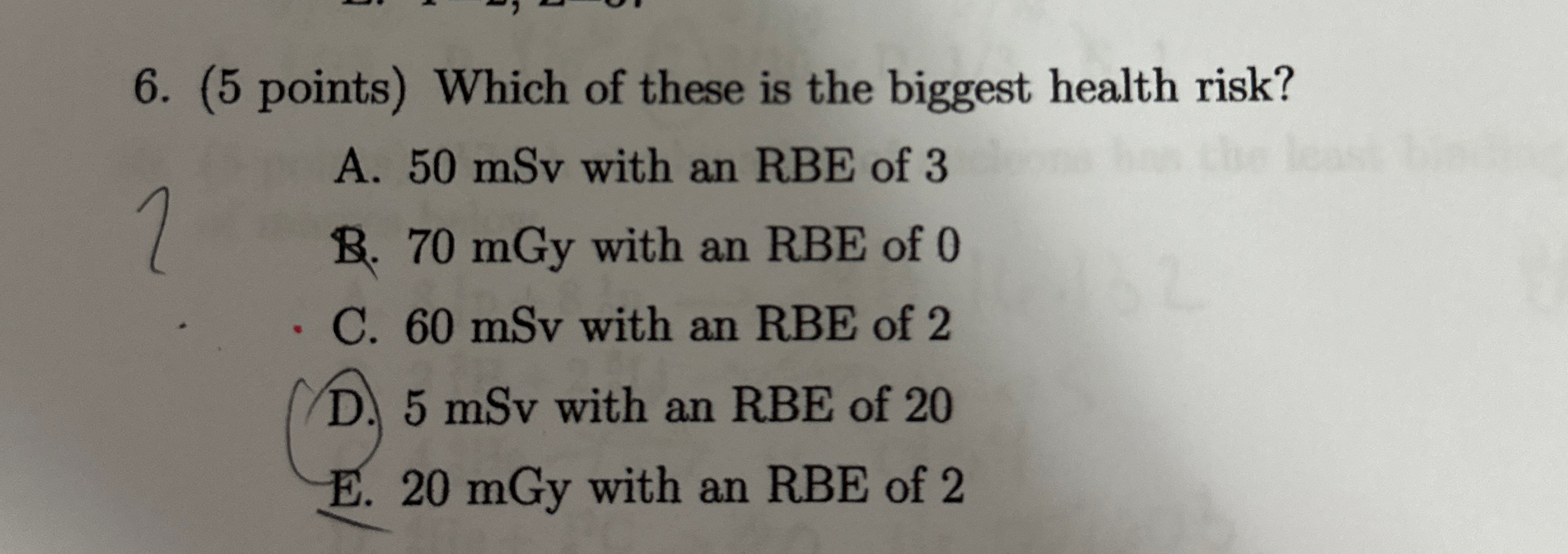 ( 5 points ) Which of these is the biggest health
