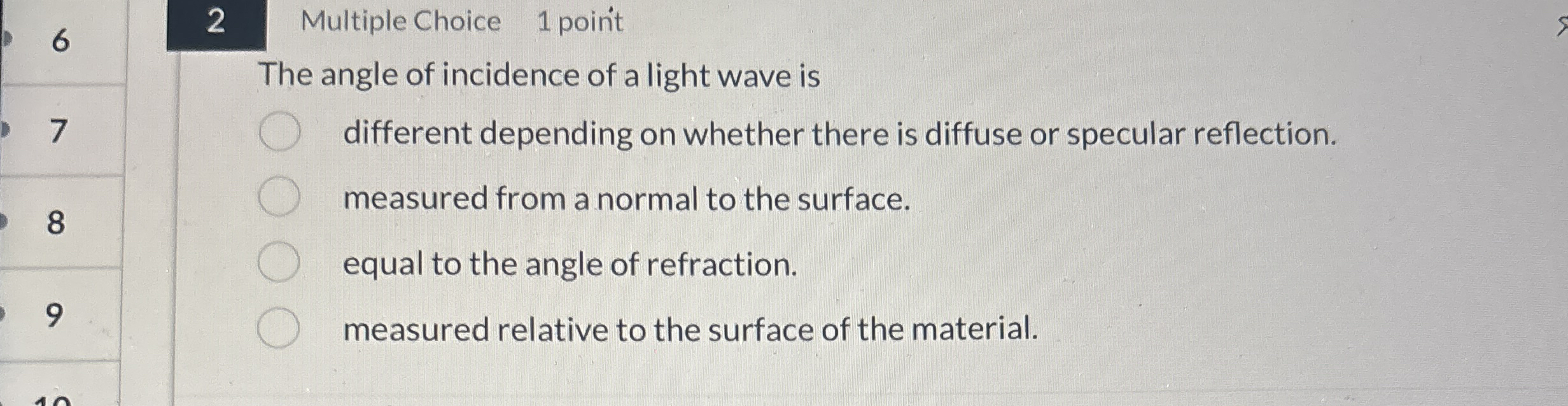 6 2 Multiple Choice 1 poin't The angle of