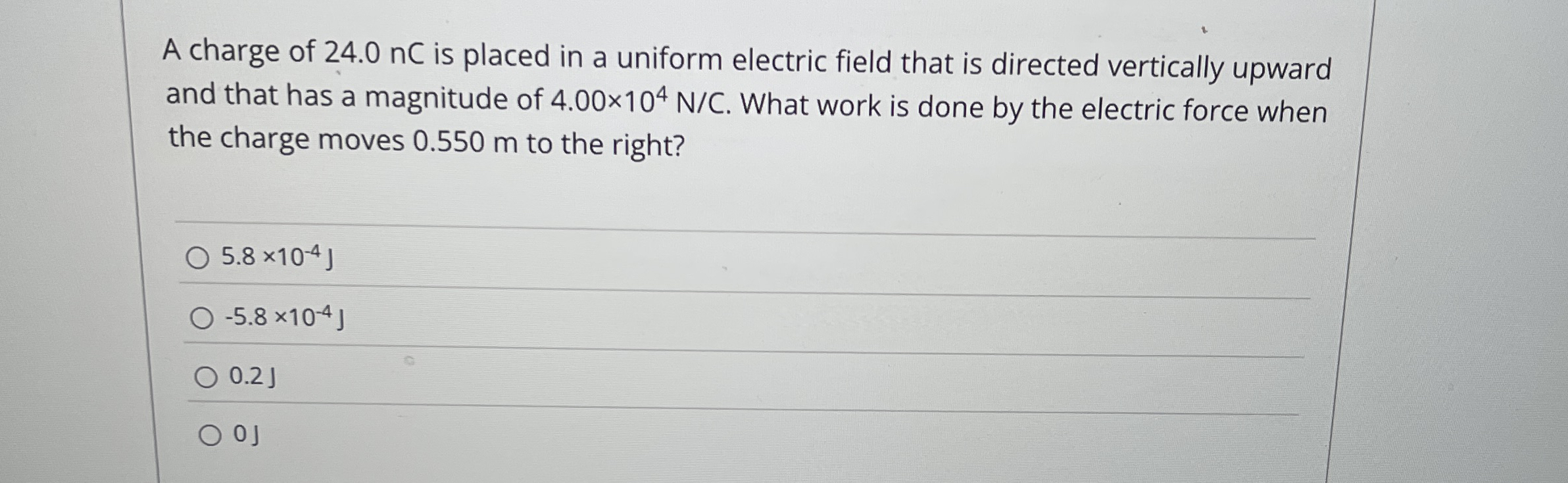A charge of 2 4 . 0 nC is placed in a uniform