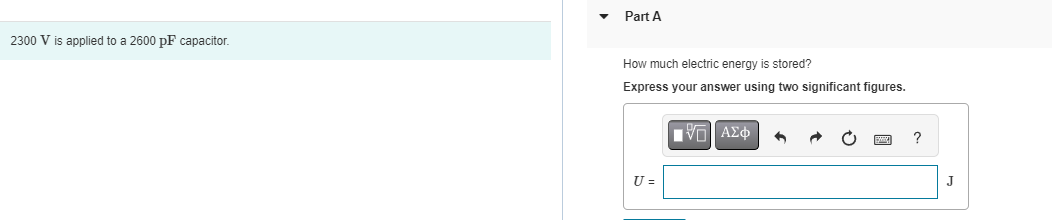 2 3 0 0 V is applied to a 2 6 0 0 pF capacitor.