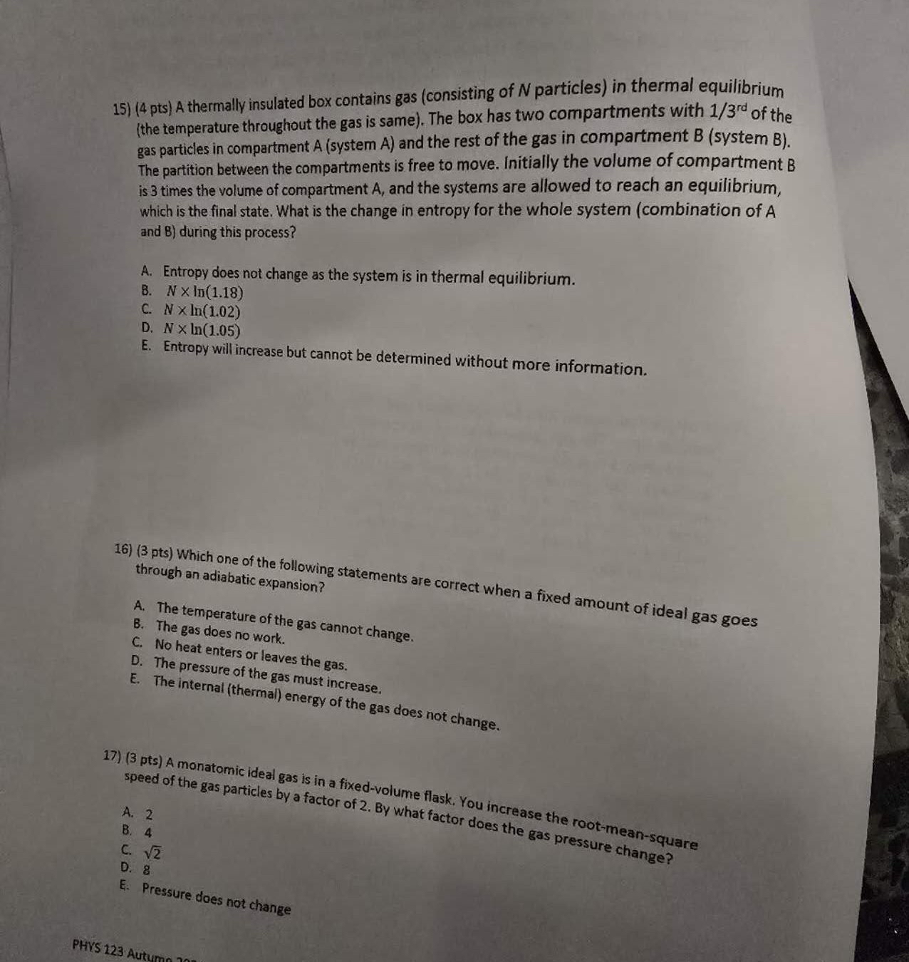 ( 4 pts ) A thermally insulated box contains gas