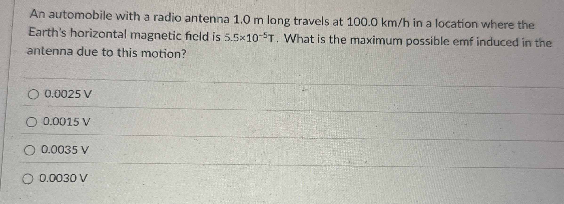 An automobile with a radio antenna 1 . 0 m long