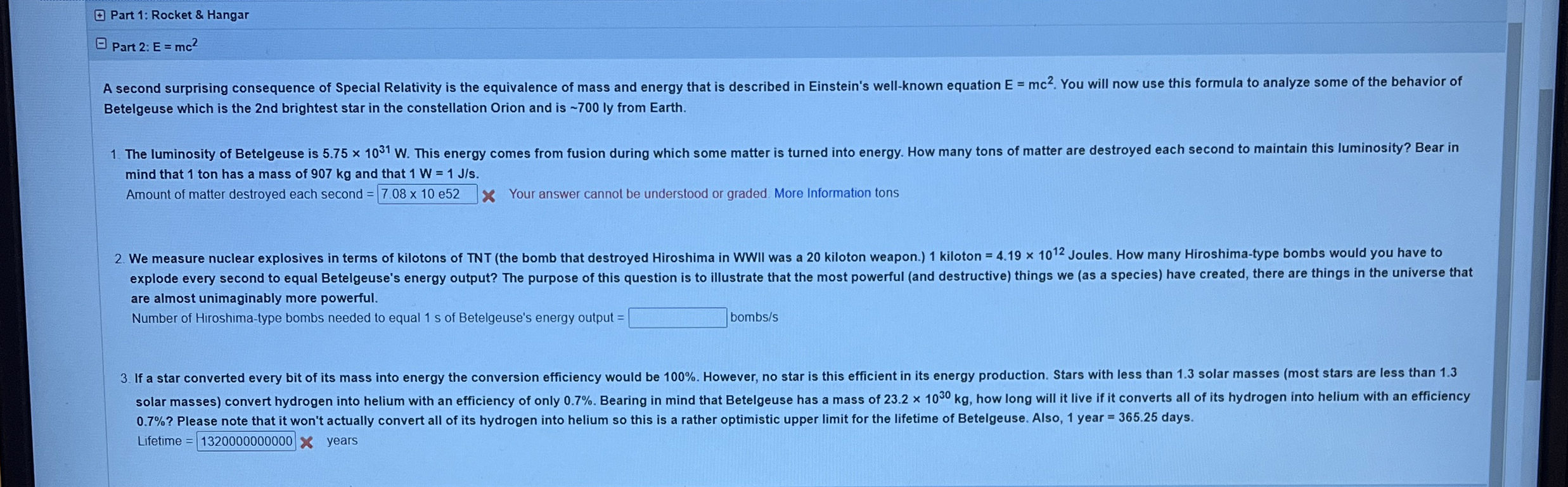 Part 1 : Rocket & Hangar Part 2 : E = m 2