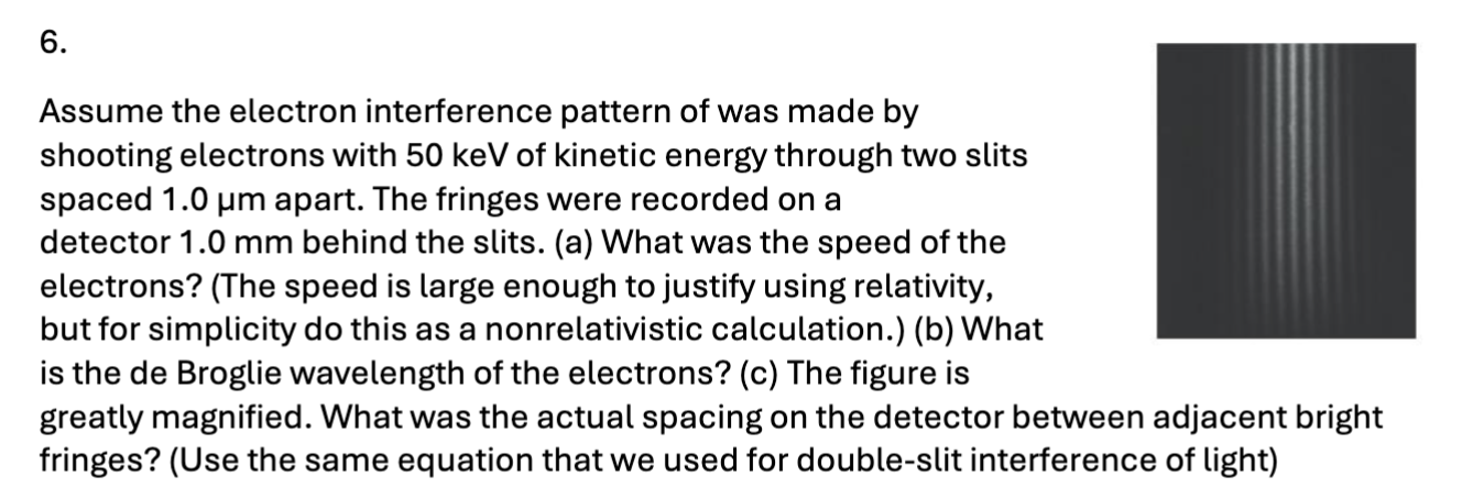6 . Assume the electron interference pattern of