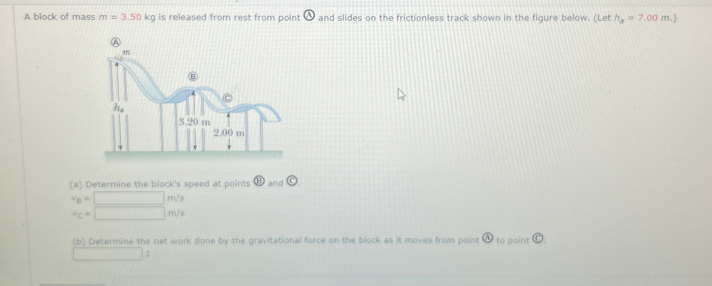 A block of mass m = 3 . 5 0 k g is released from