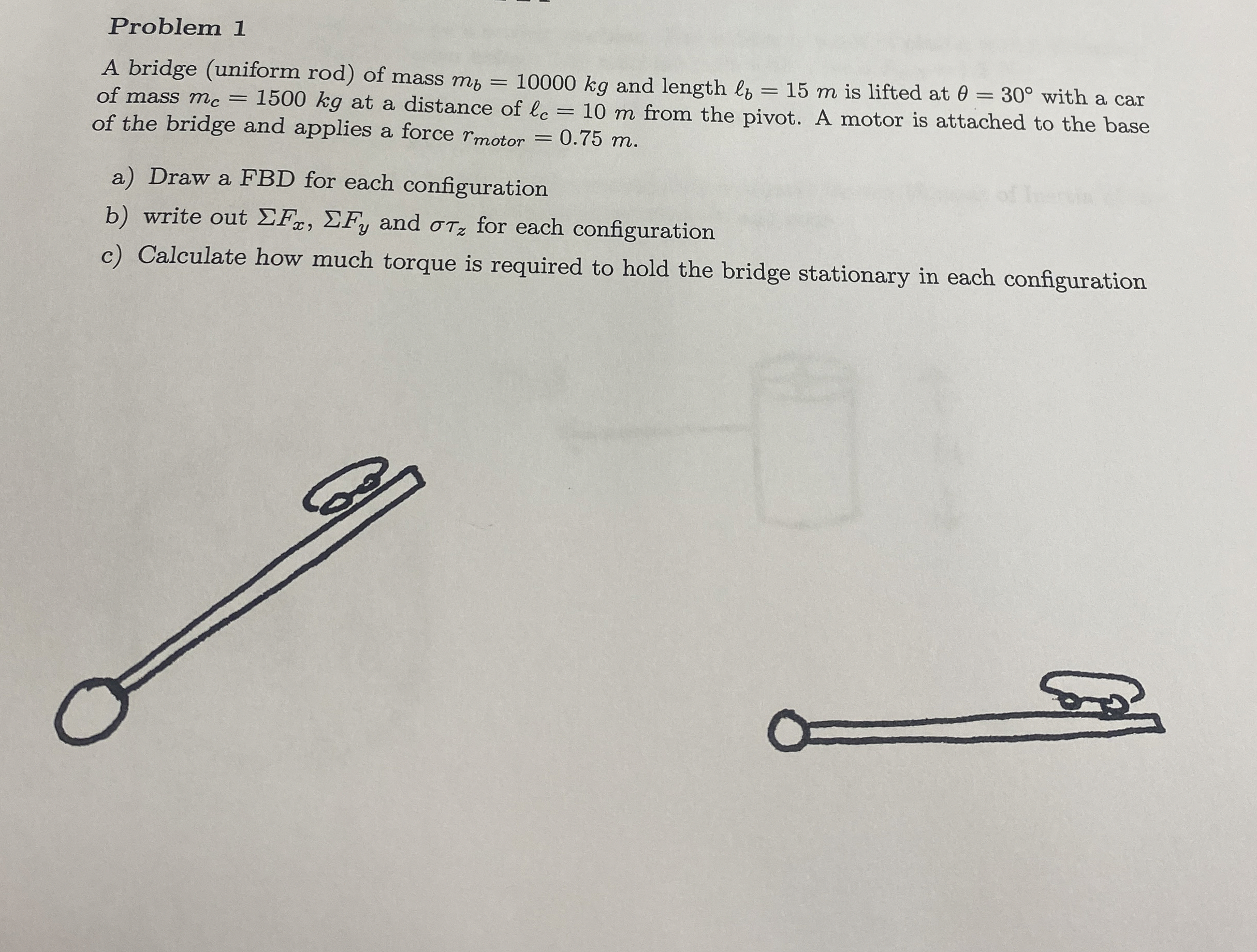 Problem 1 A bridge ( uniform rod ) of mass m b =