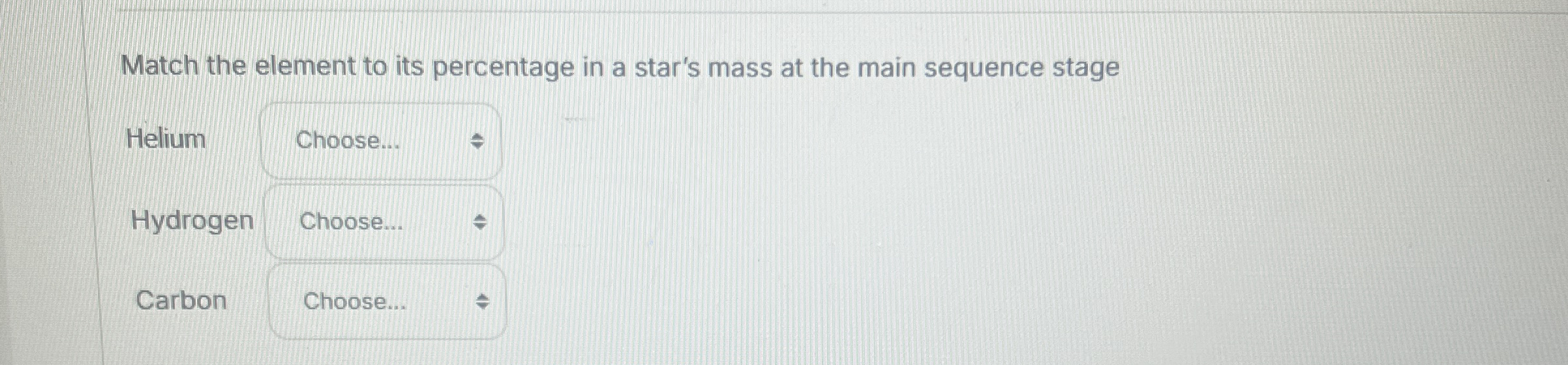 Match the element to its percentage in a star's