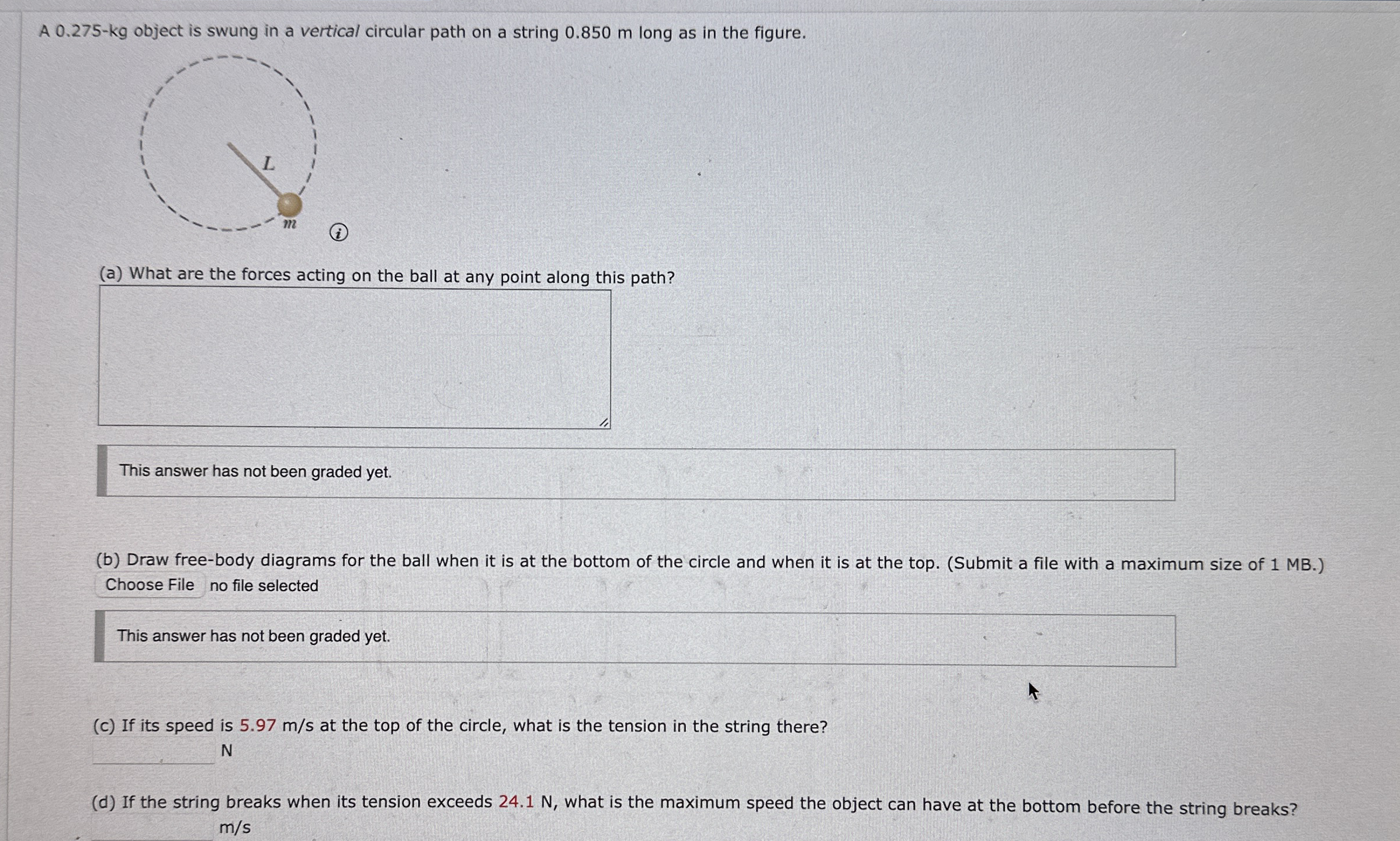 A 0 . 2 7 5 - k g object is swung in a vertical
