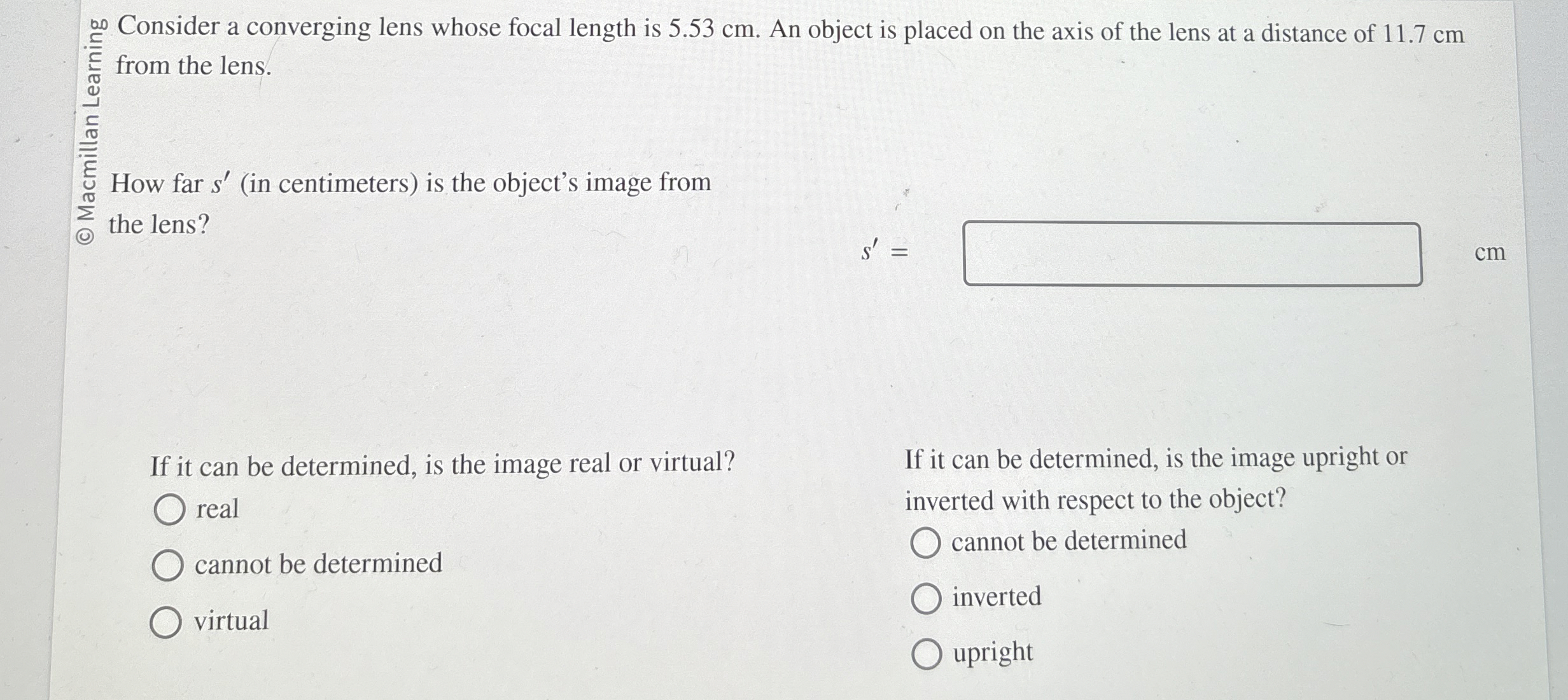 Consider a converging lens whose focal length is