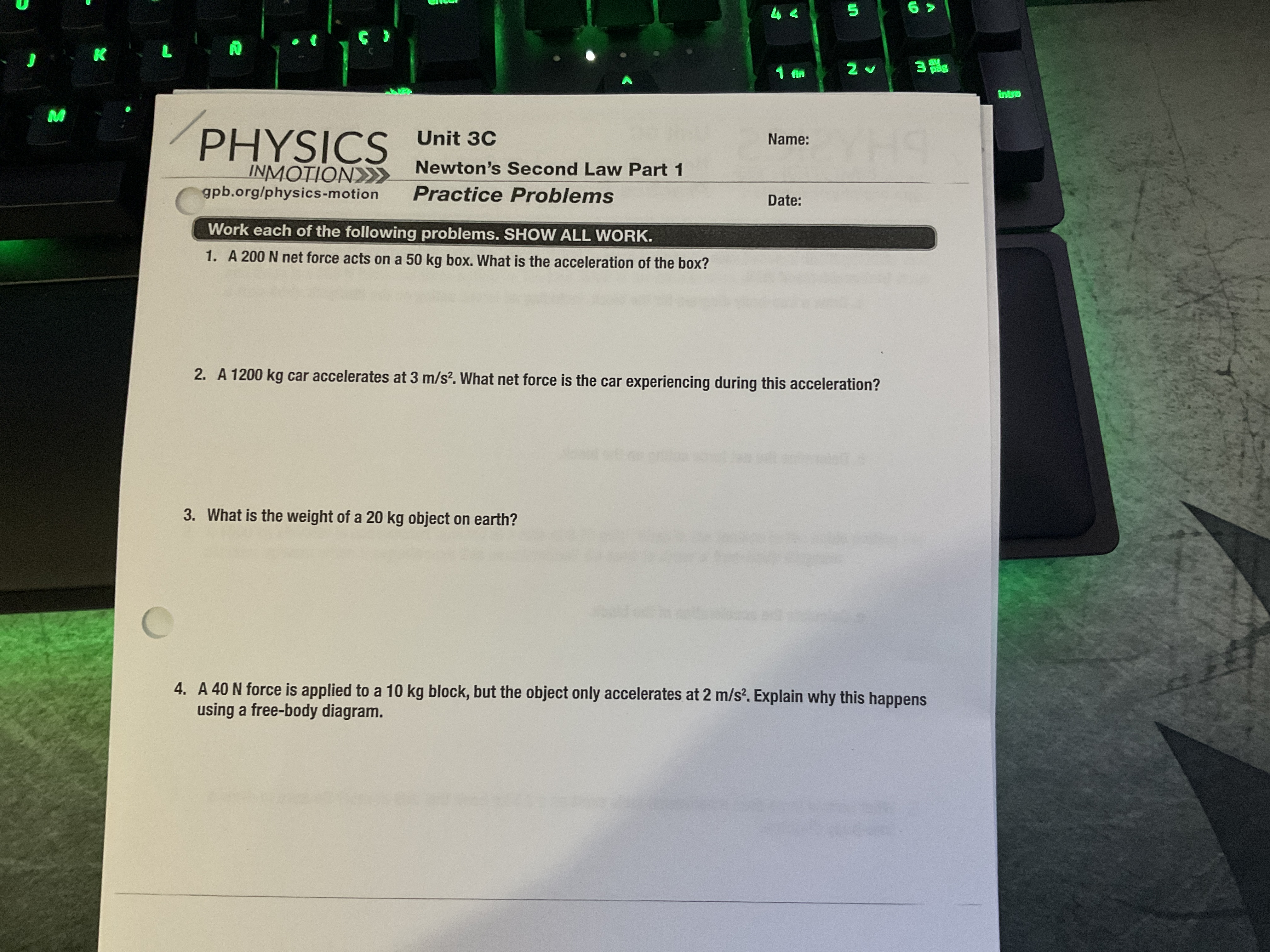 Work each of the following problems. SHOW ALL