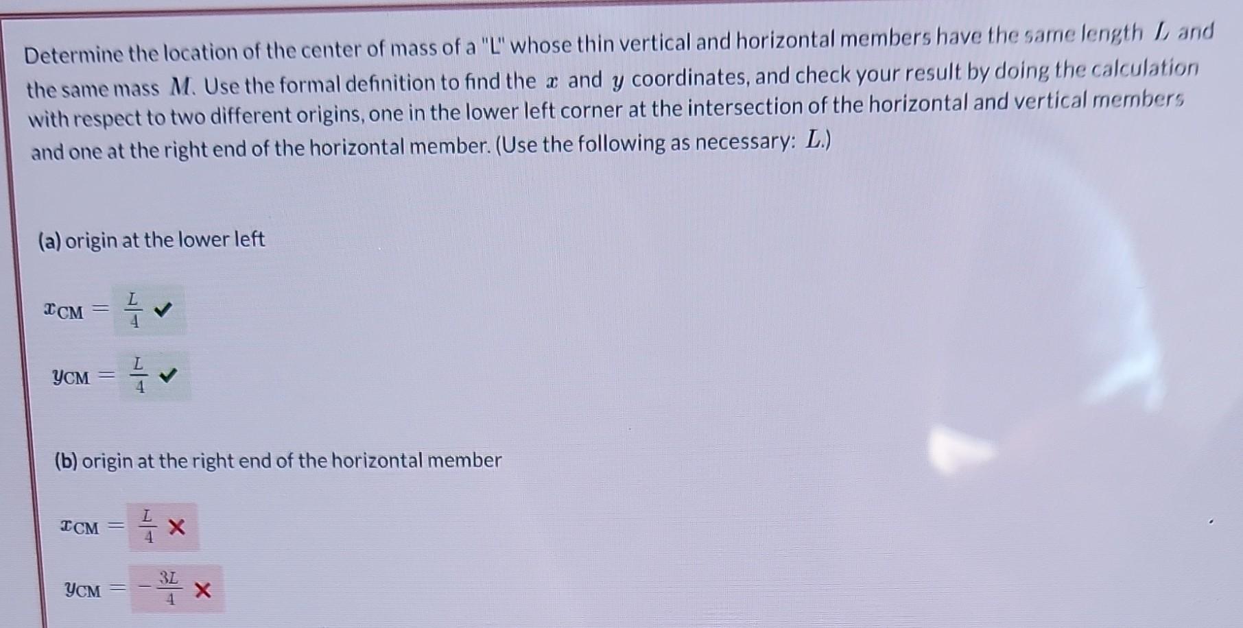 would that b is x = - 3 L / 4 and Y = L / 4