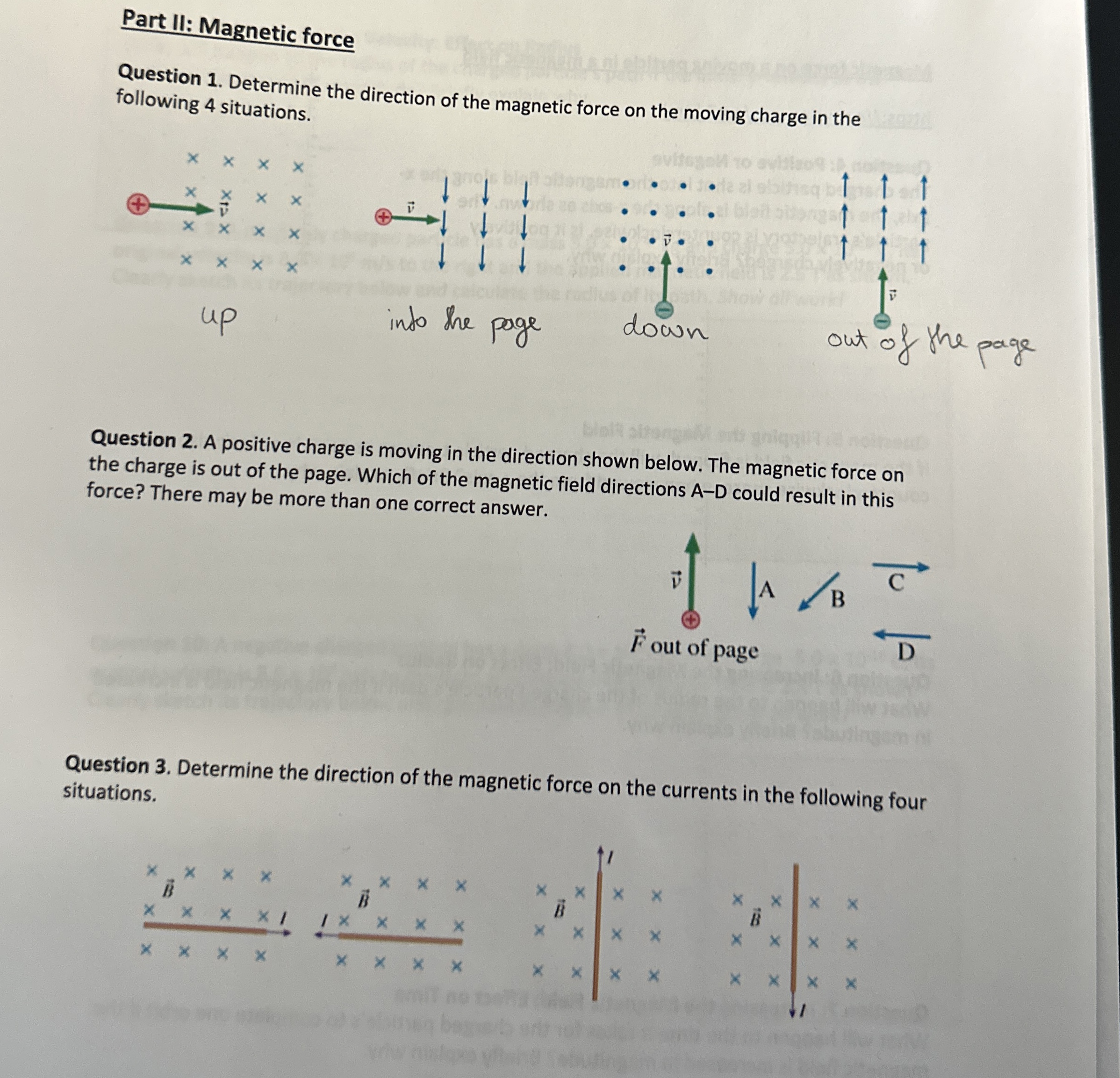 Part II: Magnetic force Question 1 . Determine