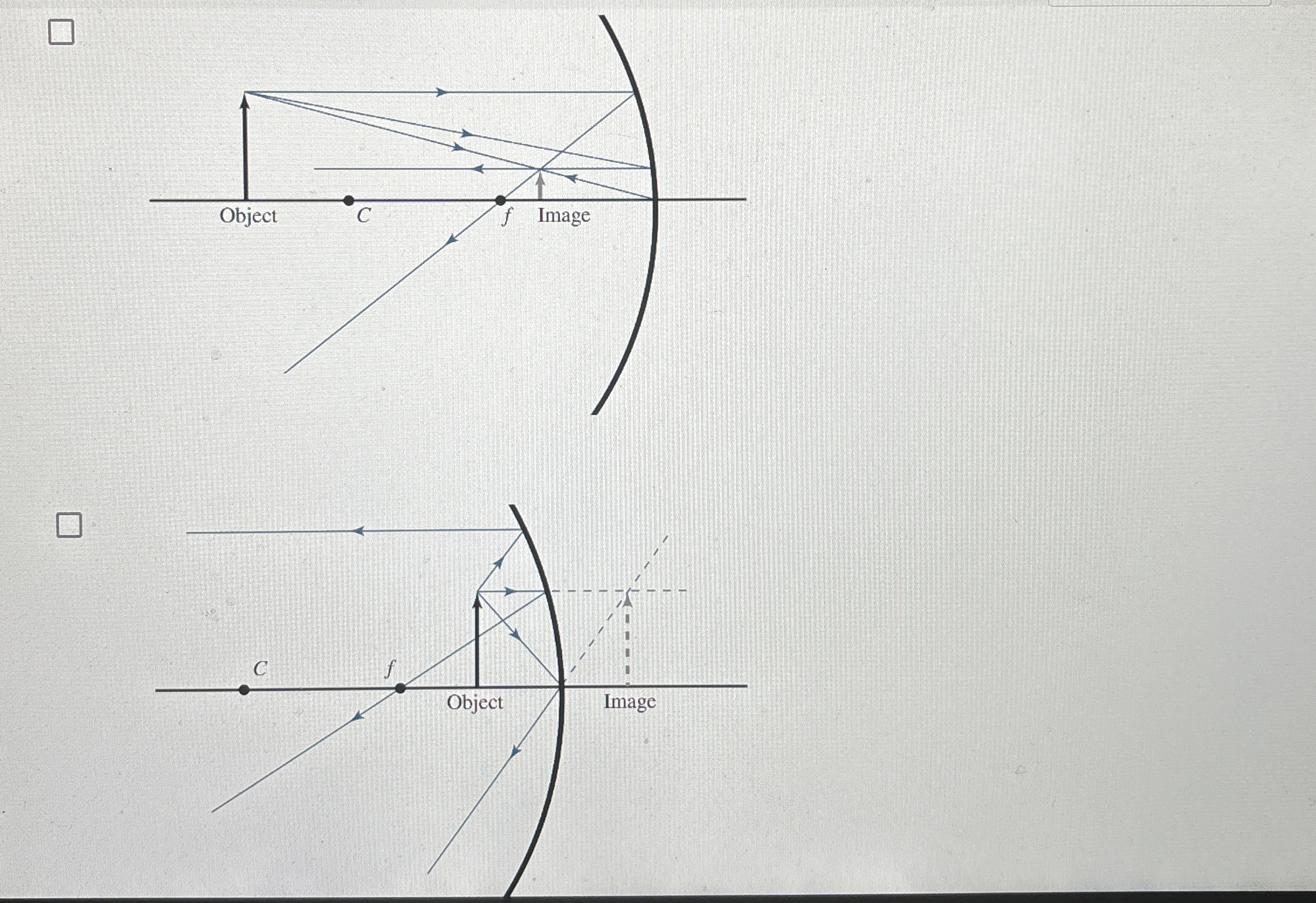 The ray diagrams shown trace the path that light