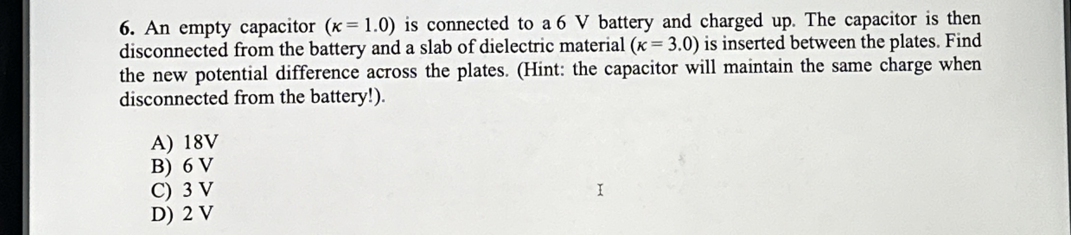 An empty capacitor ) = ( 1 . 0 is connected to a