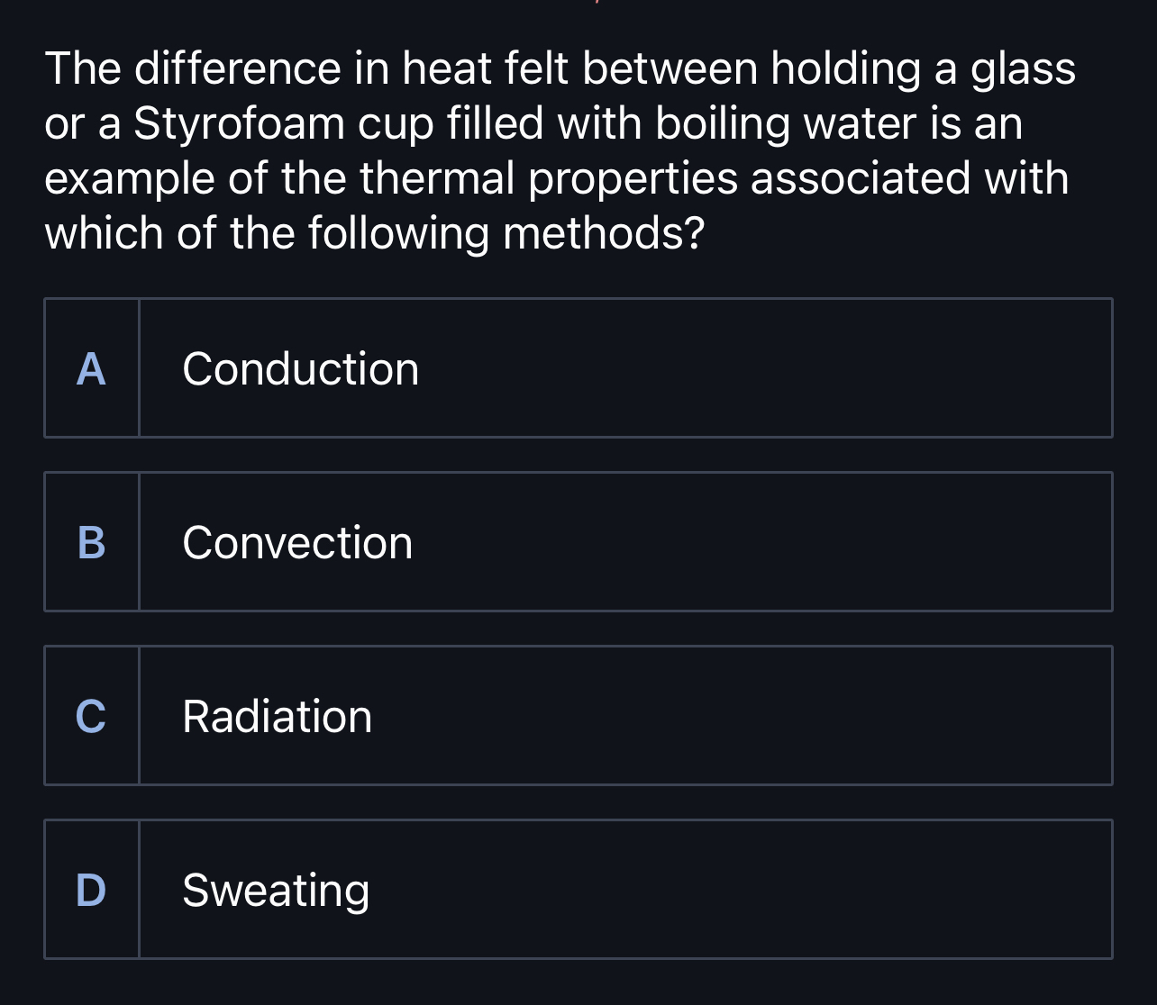 The difference in heat felt between holding a