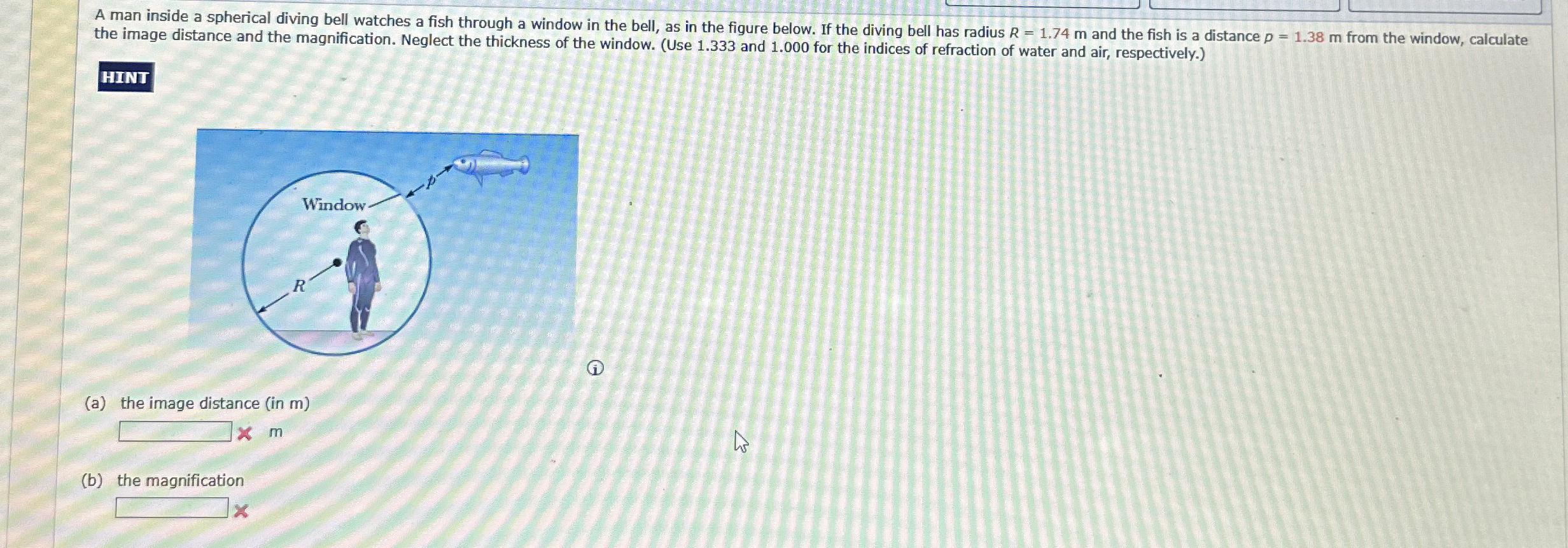 A man inside a spherical diving bell watches a