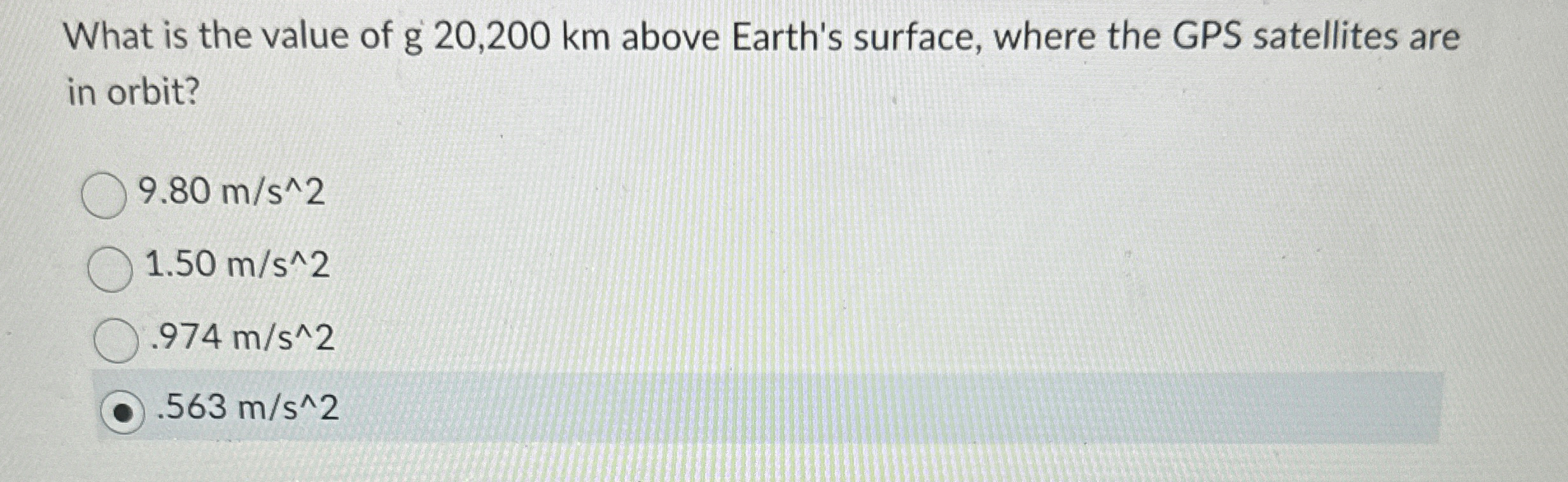 What is the value of g 2 0 , 2 0 0 k m above