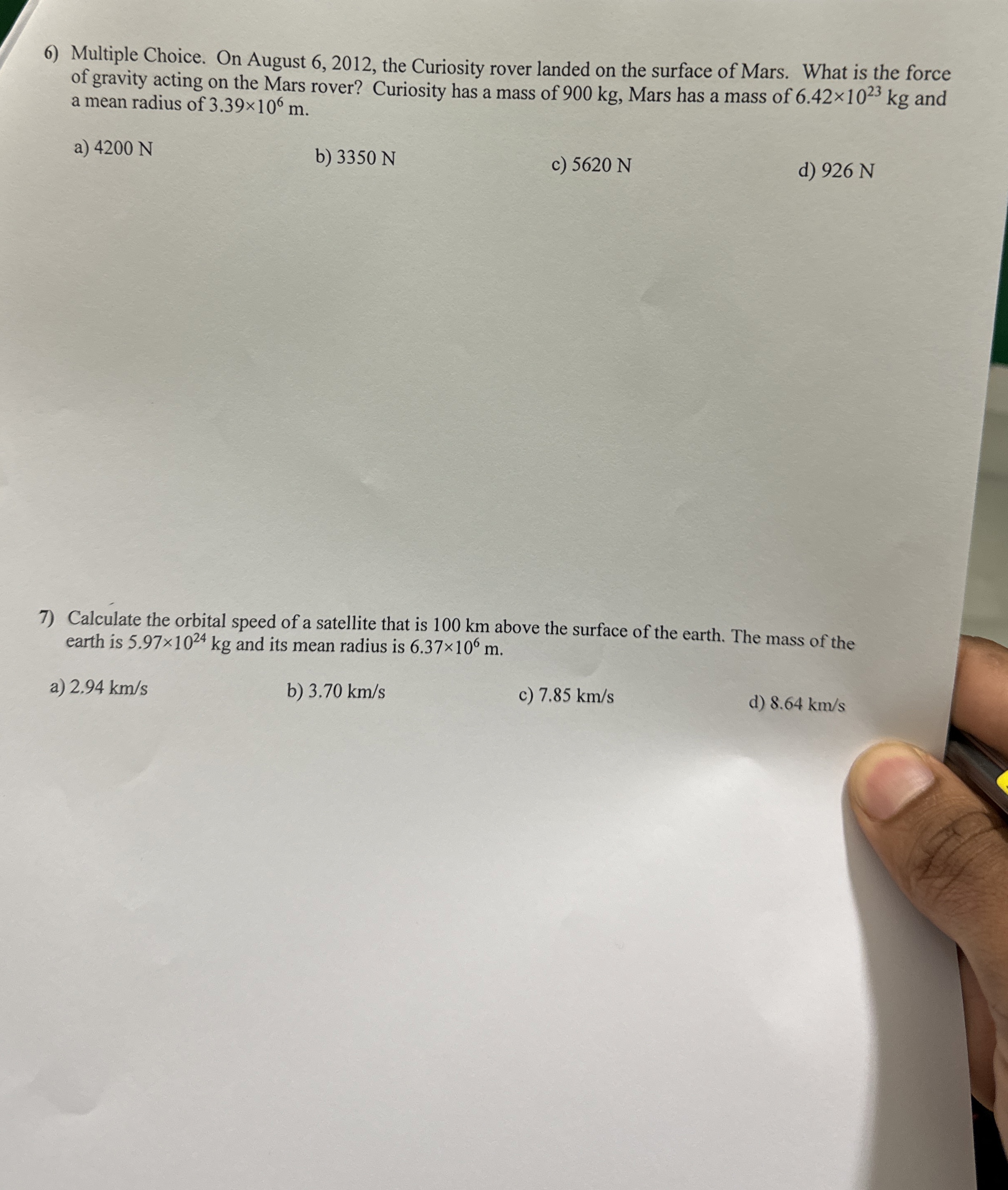 Multiple Choice. On August 6 , 2 0 1 2 , the