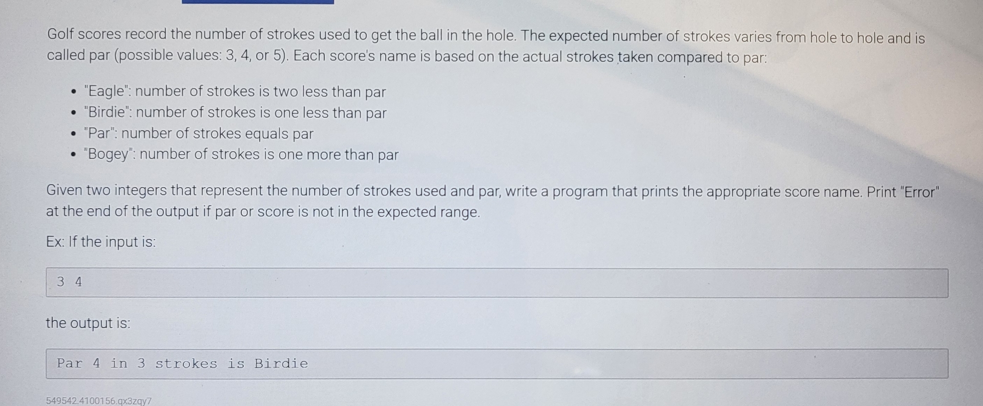 use c + + . Golf scores record the number of