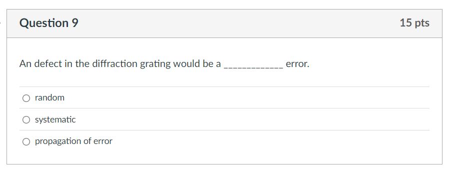 Question 9 An defect in the diffraction grating
