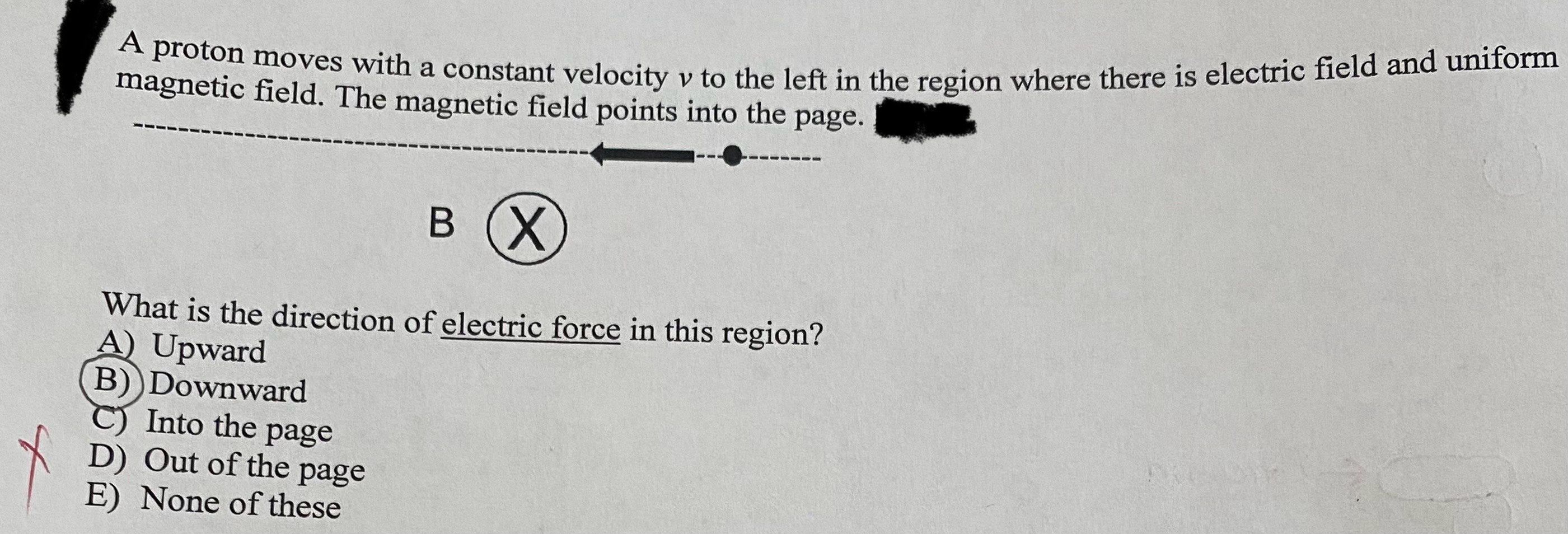 A proton moves with a constant velocity v to the